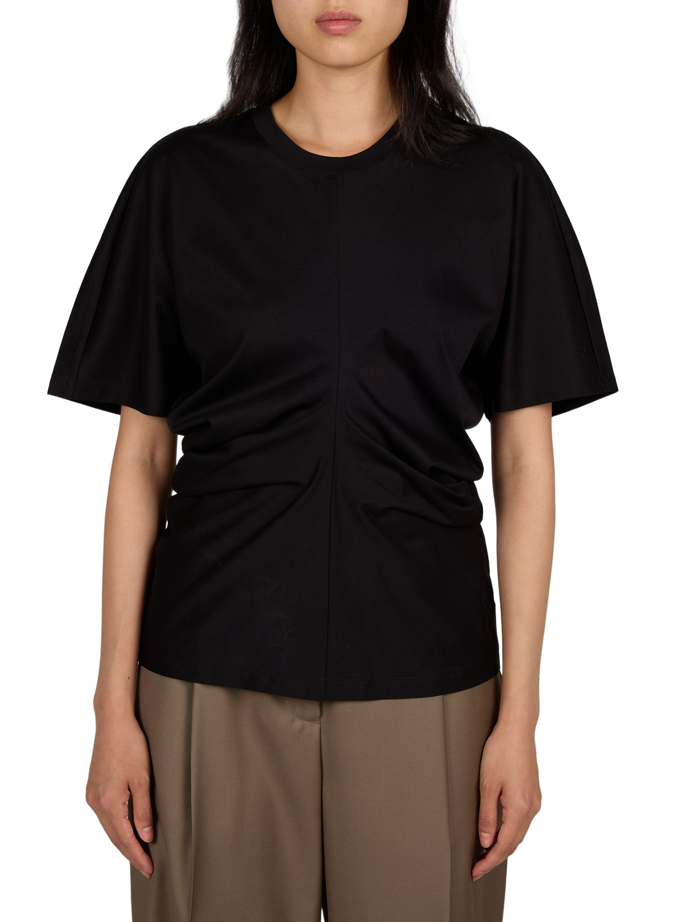 T-Shirt mit kurzen gerafften Ärmeln aus Baumwollmischung ROHE FRAMES Schwarz