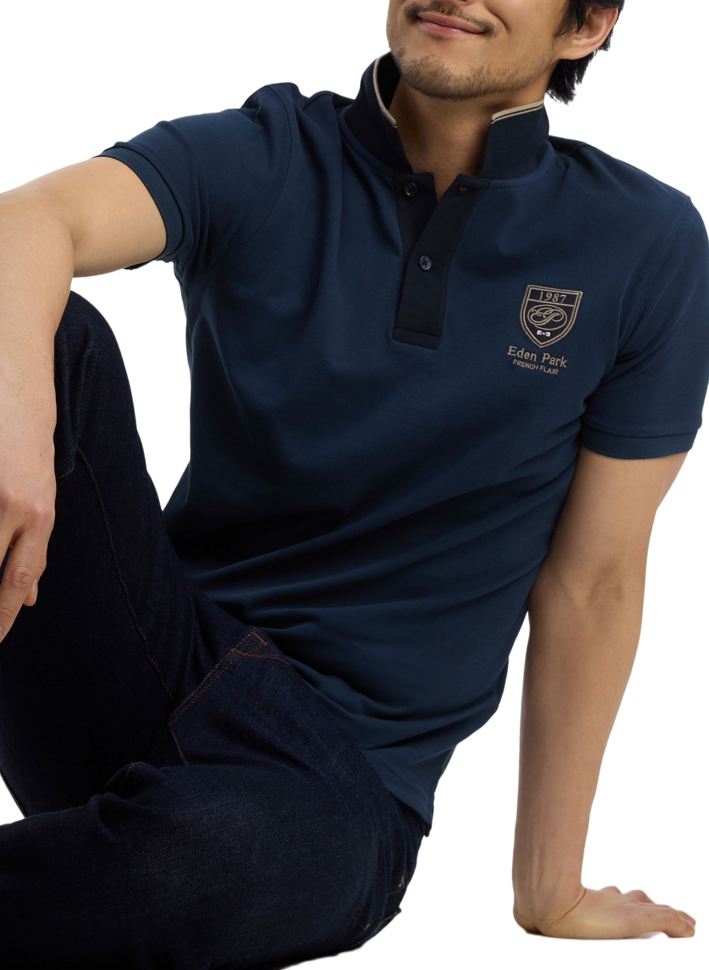Polo droit à logo brodé en coton EDEN PARK Grey