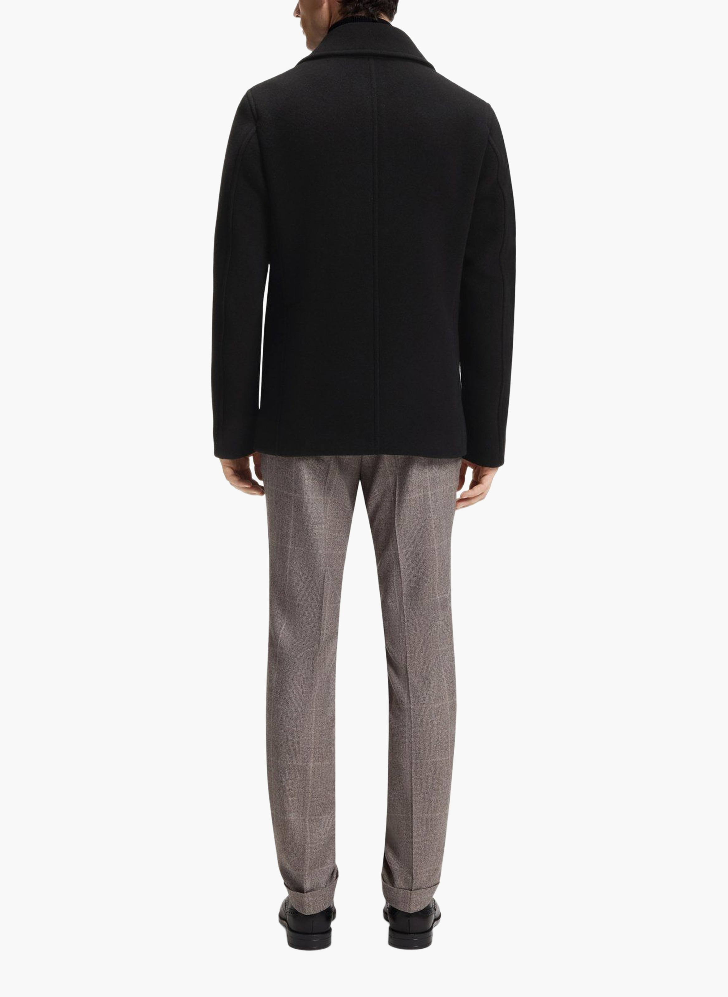 Manteau droit croisé en laine mélangée BOSS Noir