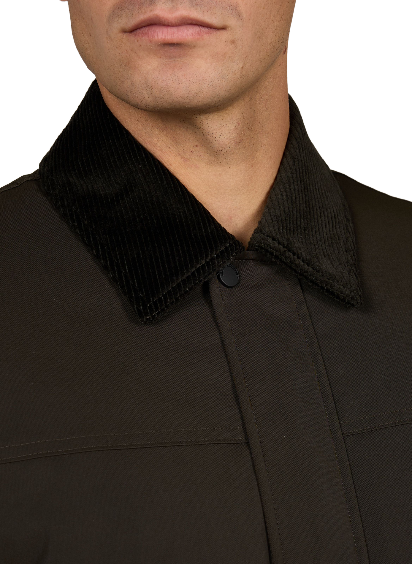 Plain straight-cut jacket with a corduroy collar ARMANI EXCHANGE Khaki