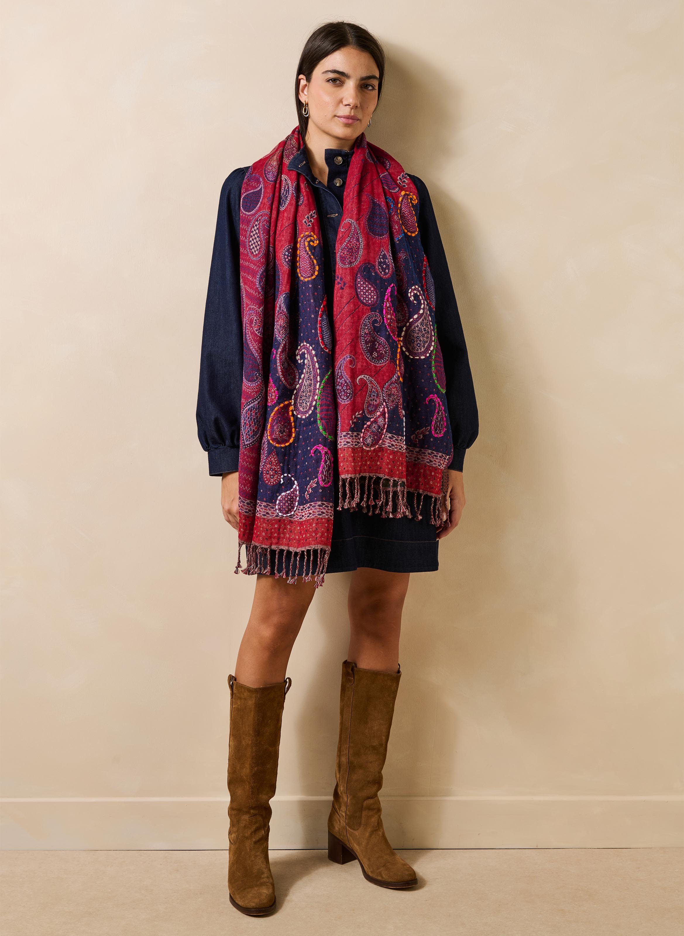Jacquard katoenen sjaal LA FEE MARABOUTEE Rood