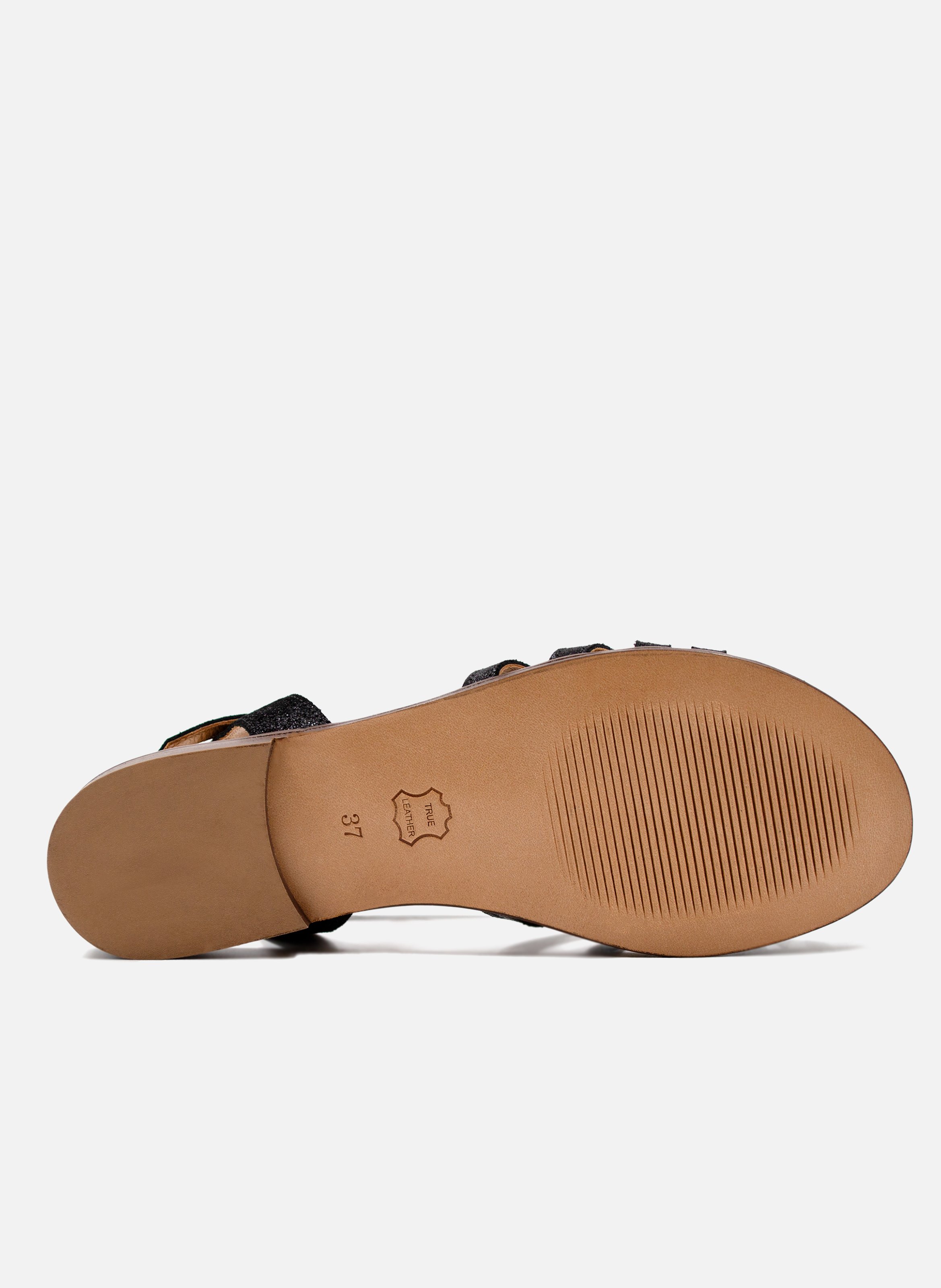 Sandales plates brides cuir métallisé JULES & JENN Noir