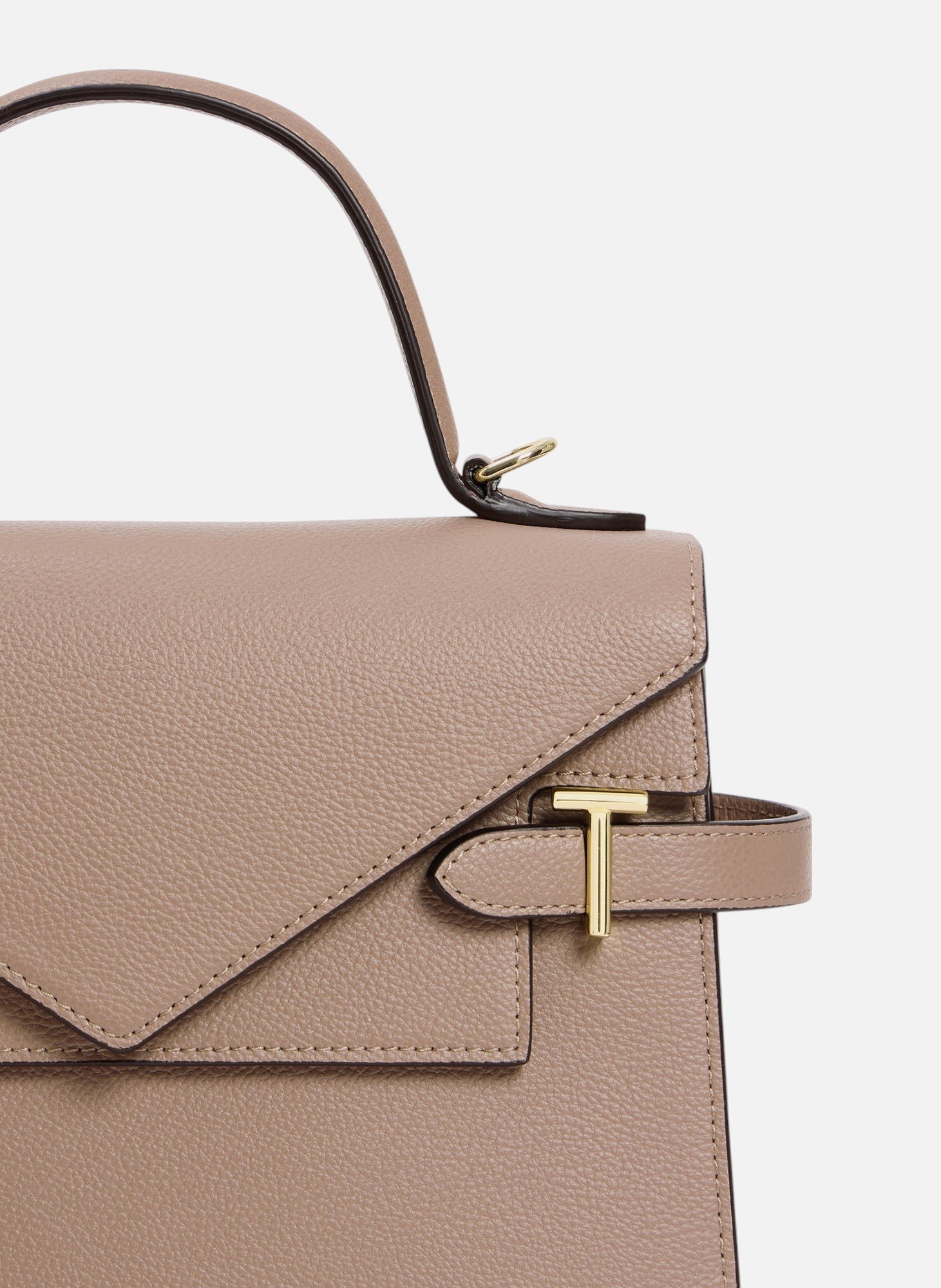 Sac à main double rabat moyen modèle emilie en cuir grainé LE TANNEUR Gris