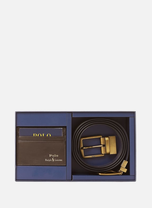 Coffret porte-cartes et ceinture en cuir Marron by POLO RALPH LAUREN POLO RALPH LAUREN Coffret porte-cartes et ceinture en cuir Marron
