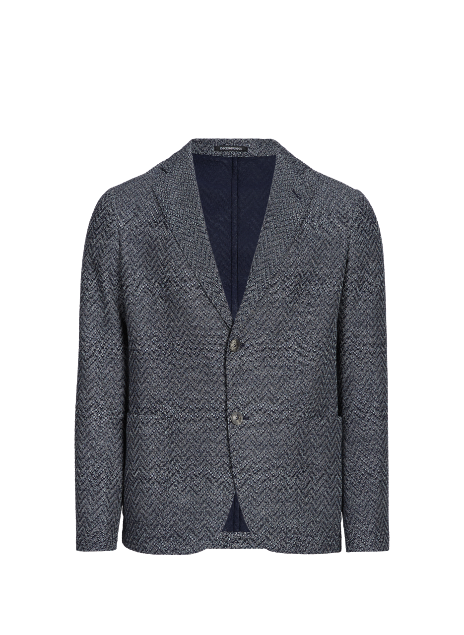 Straight wool herringbone jacket EMPORIO ARMANI Blue