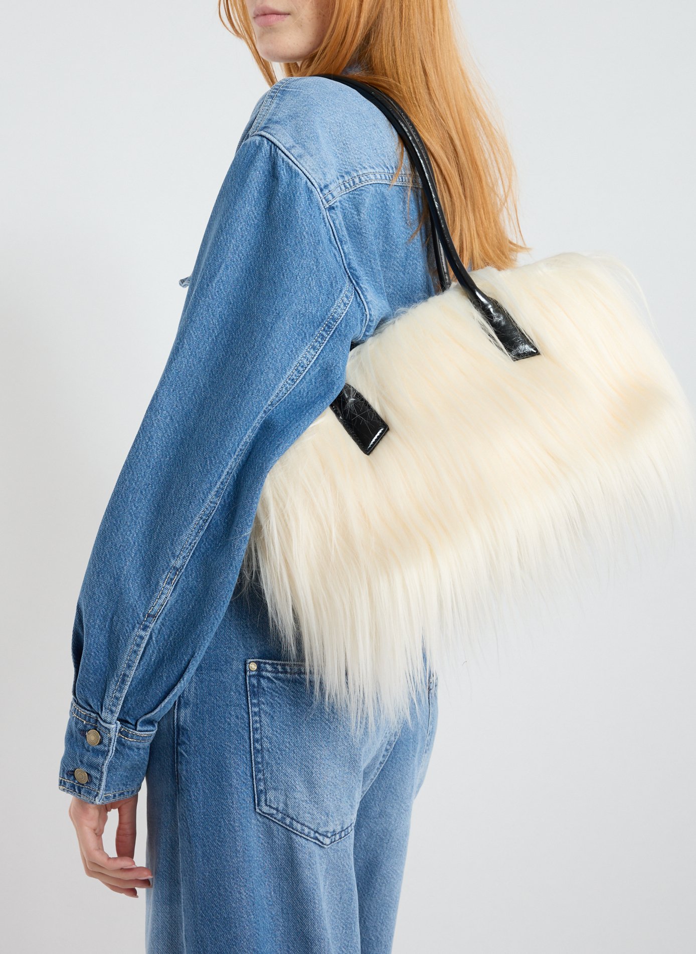 Sac épaule effet fourrure TOPSHOP Blanc