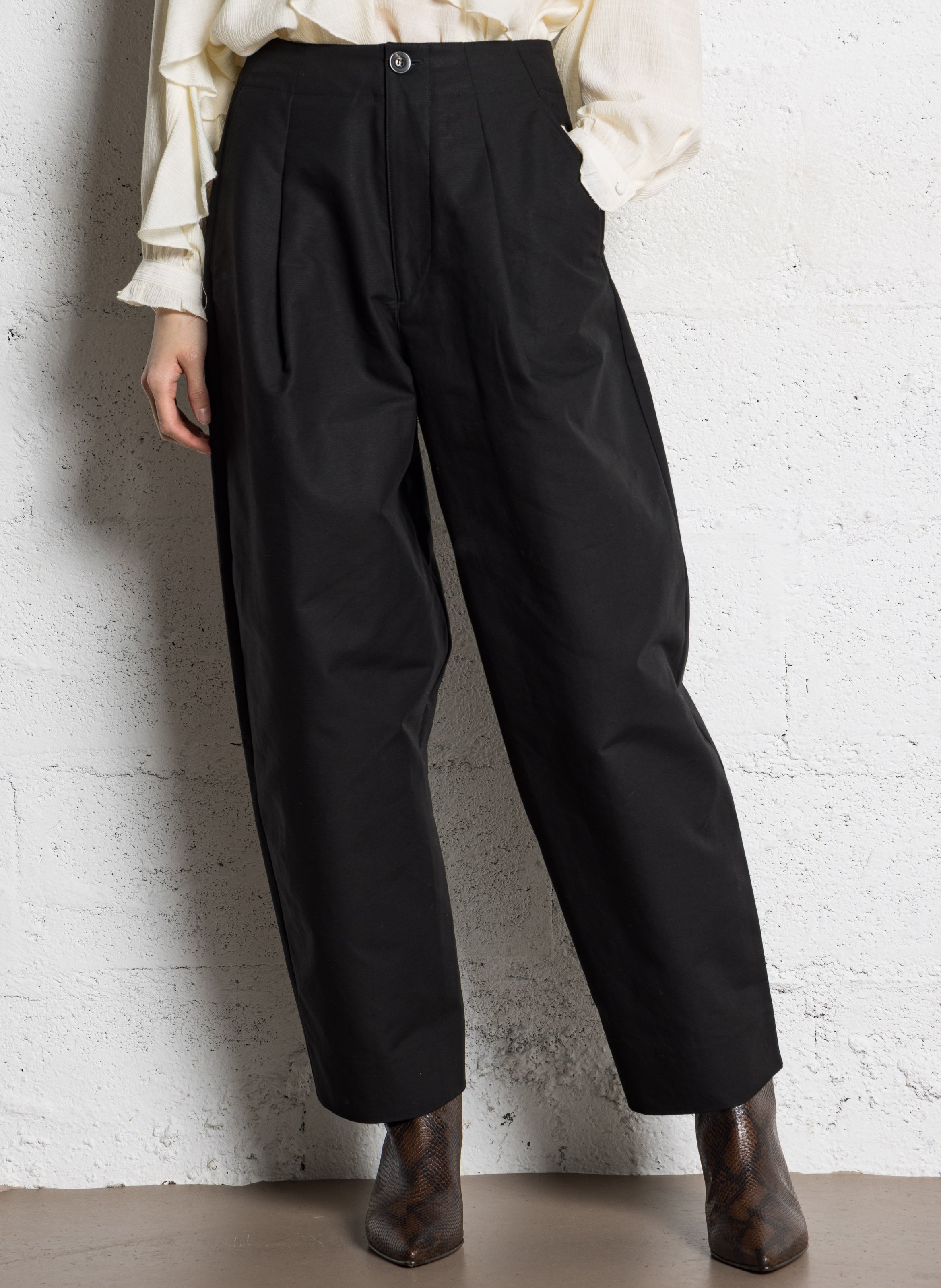 Pantalon large taille haute en coton daley SOEUR Noir