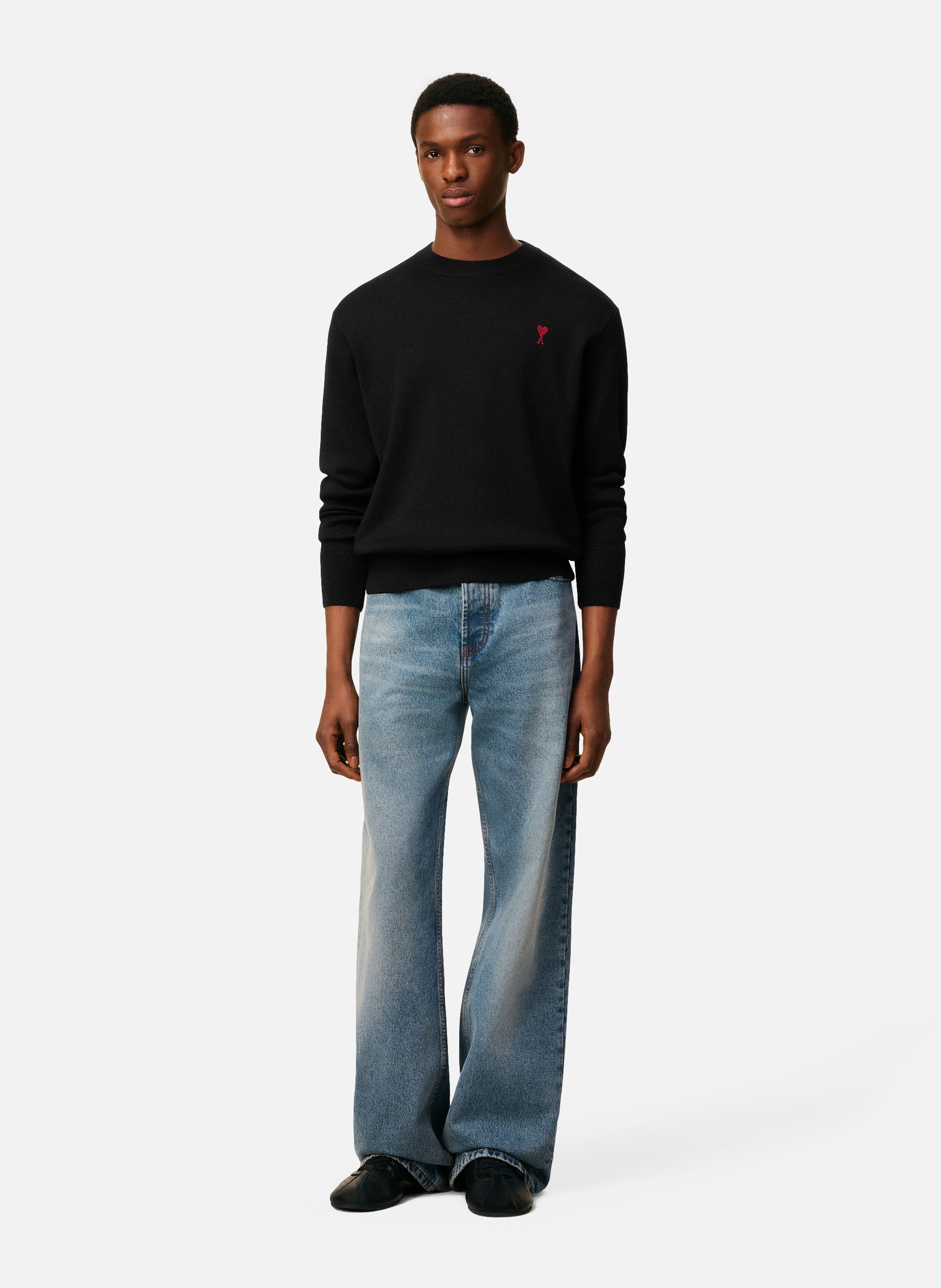 Pull col rond ami de coeur en laine AMI PARIS Noir