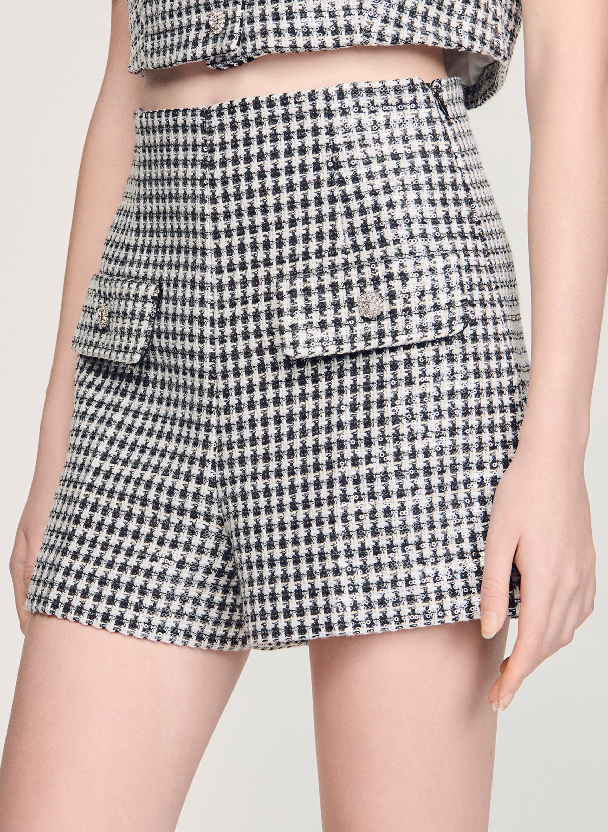 Short taille haute à carreaux SANDRO Noir