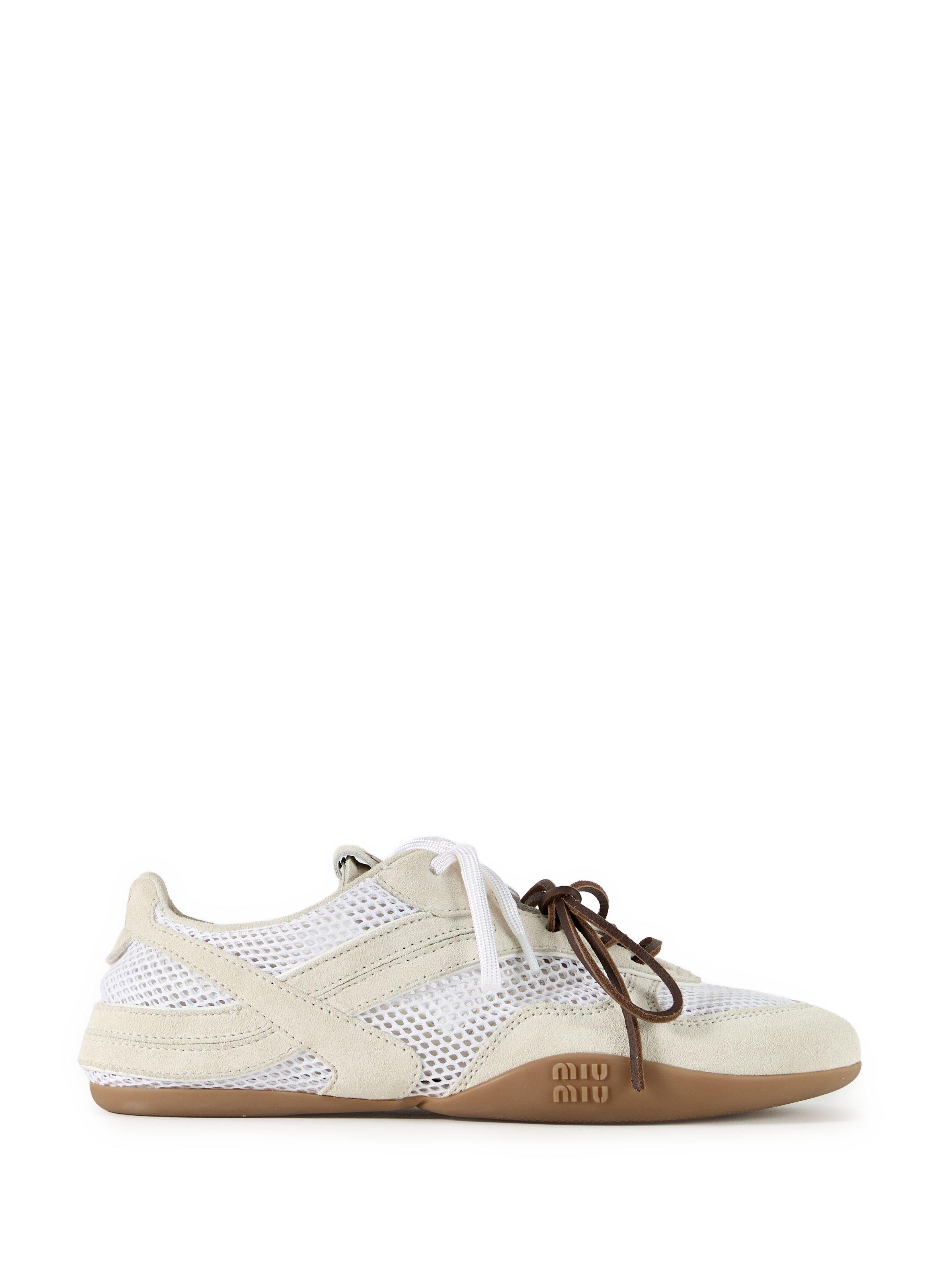 Two-material sneakers with double laces MIU MIU White