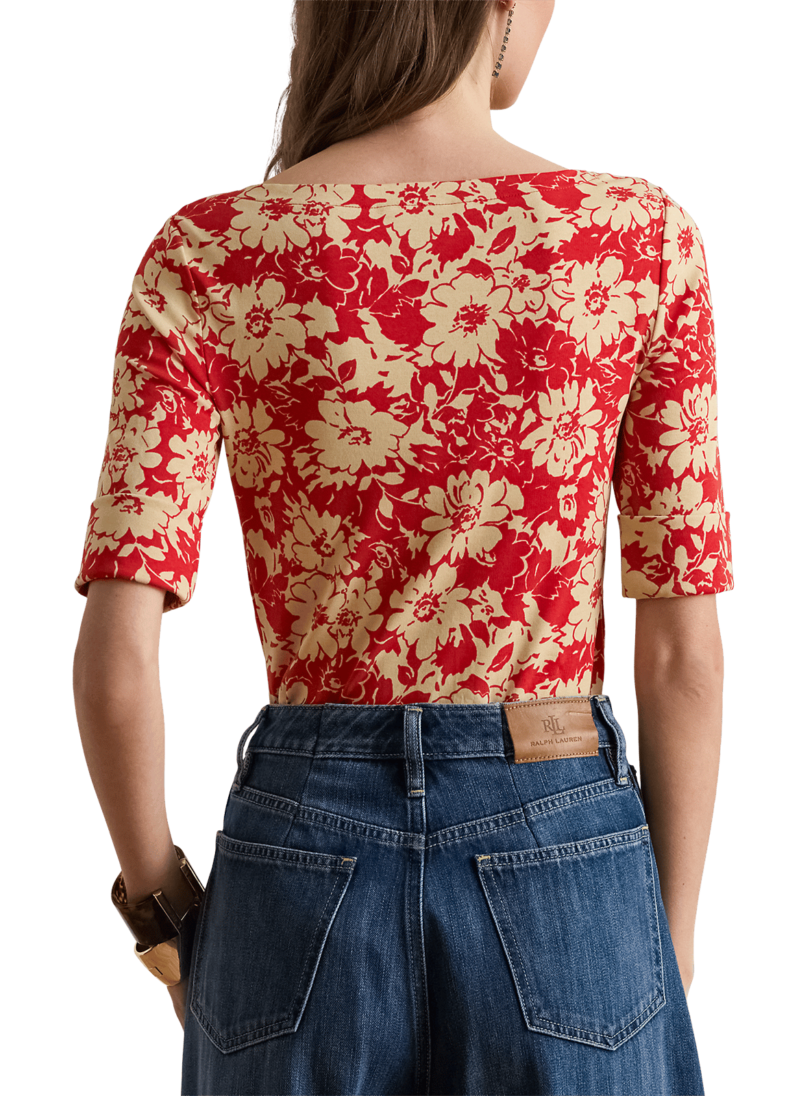 Top imprimé slim en coton mélangé LAUREN Rouge