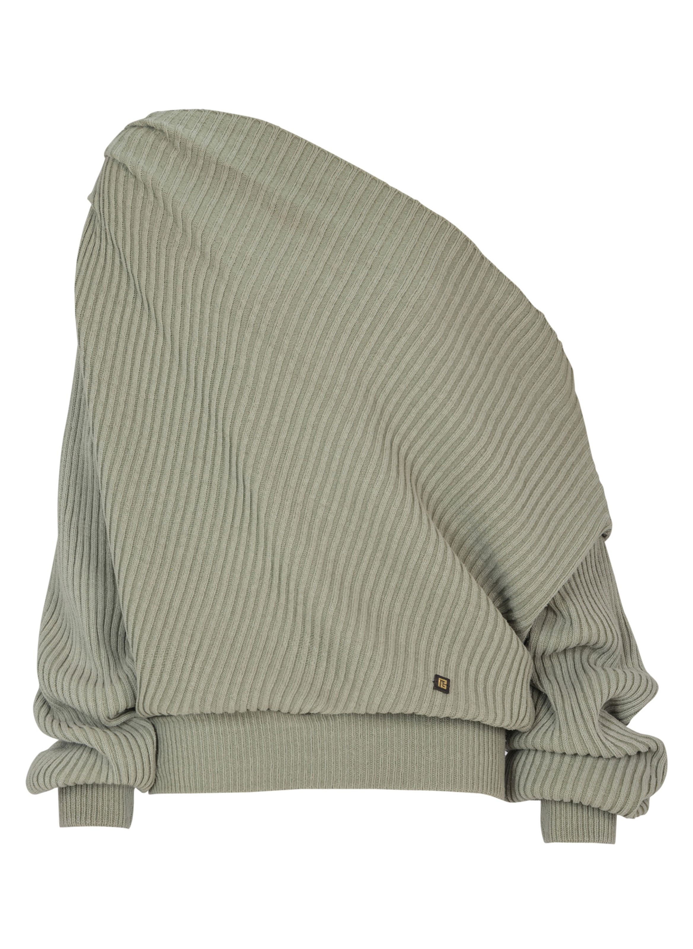 Pull drapé asymétrique en maille de soie côtelée BALMAIN Vert