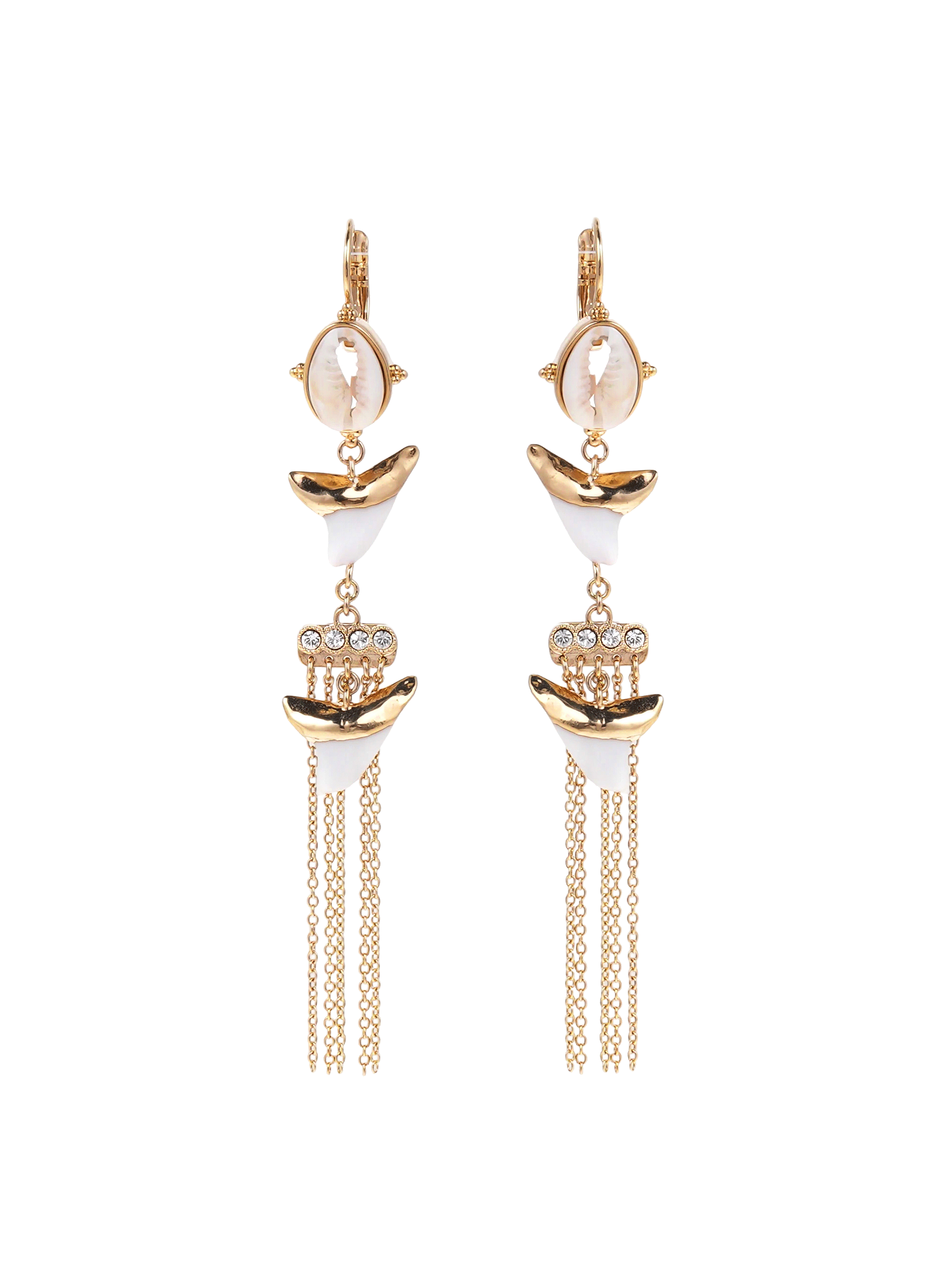 Boucles d'oreilles pendantes coquillages et chaînes maldive HIPANEMA Blanc