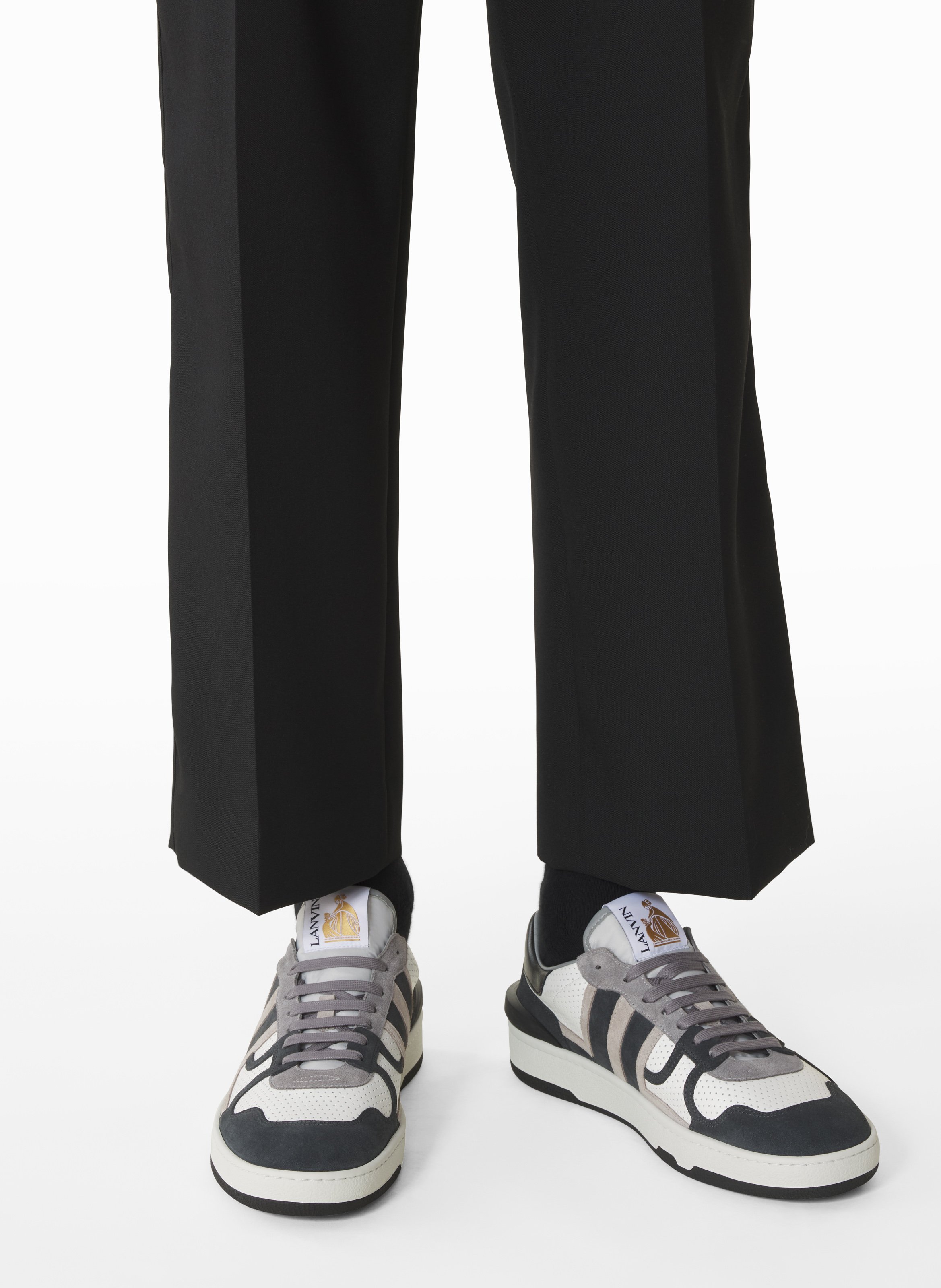 Sneakers clay en cuir perforé et suède LANVIN Noir