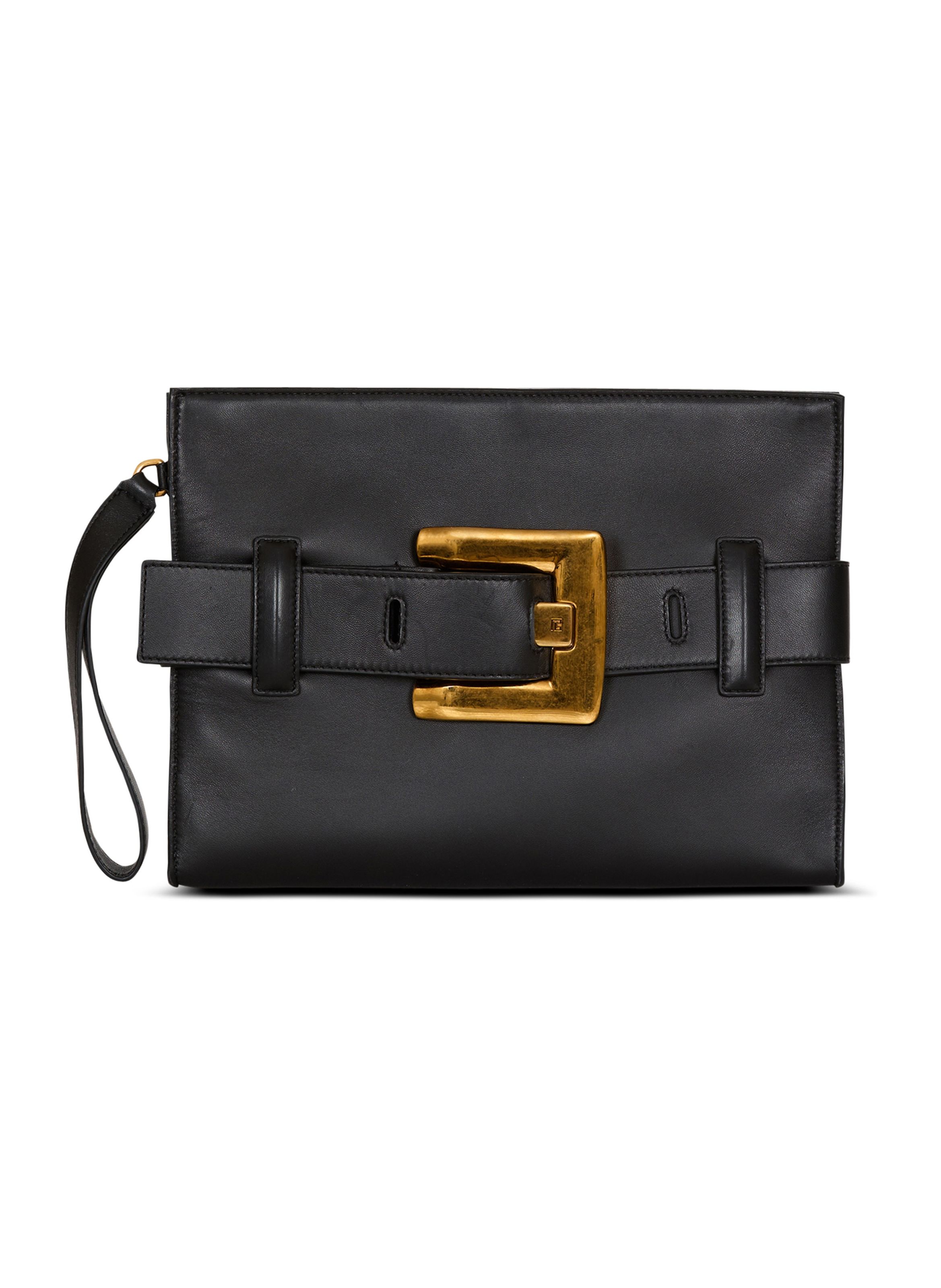Pochette anthem en cuir lisse BALMAIN Noir
