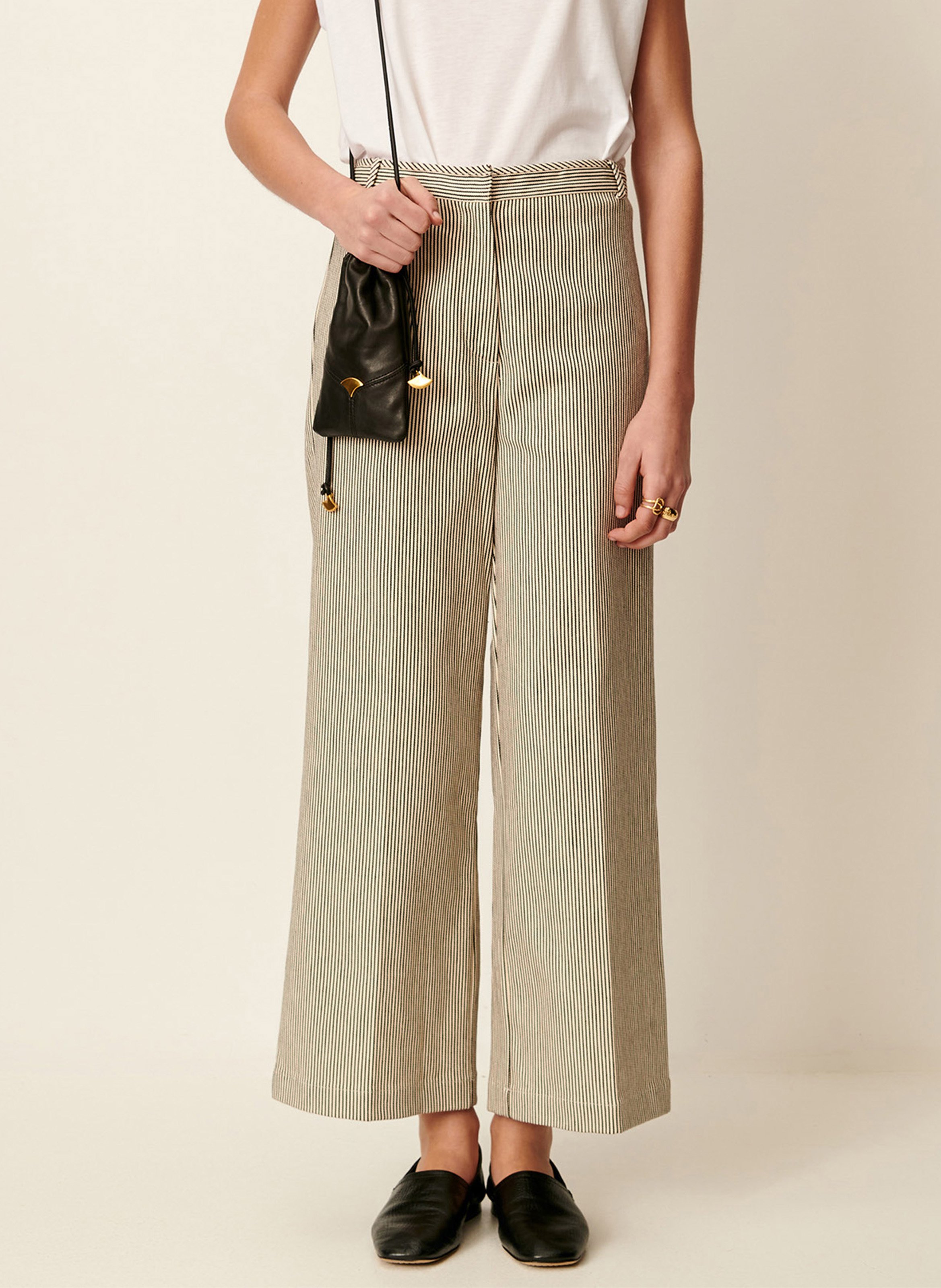 Pantalon droit en coton rayé albello SESSUN Noir