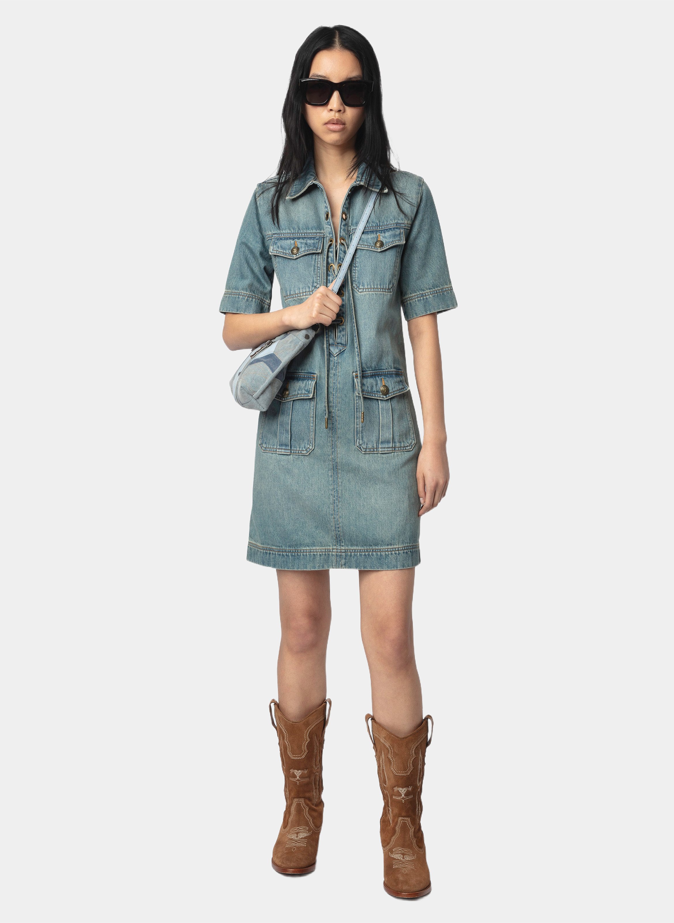 Kurzes Kleid mit klassischem Jeanskragen ZADIG&VOLTAIRE Blau