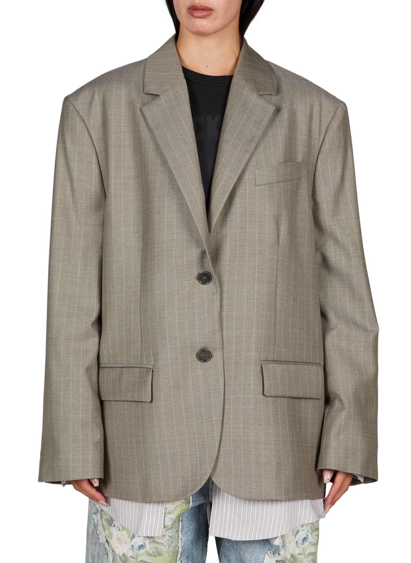 Blazer con fodera a camicia a righe in lana ACNE STUDIOS Blu