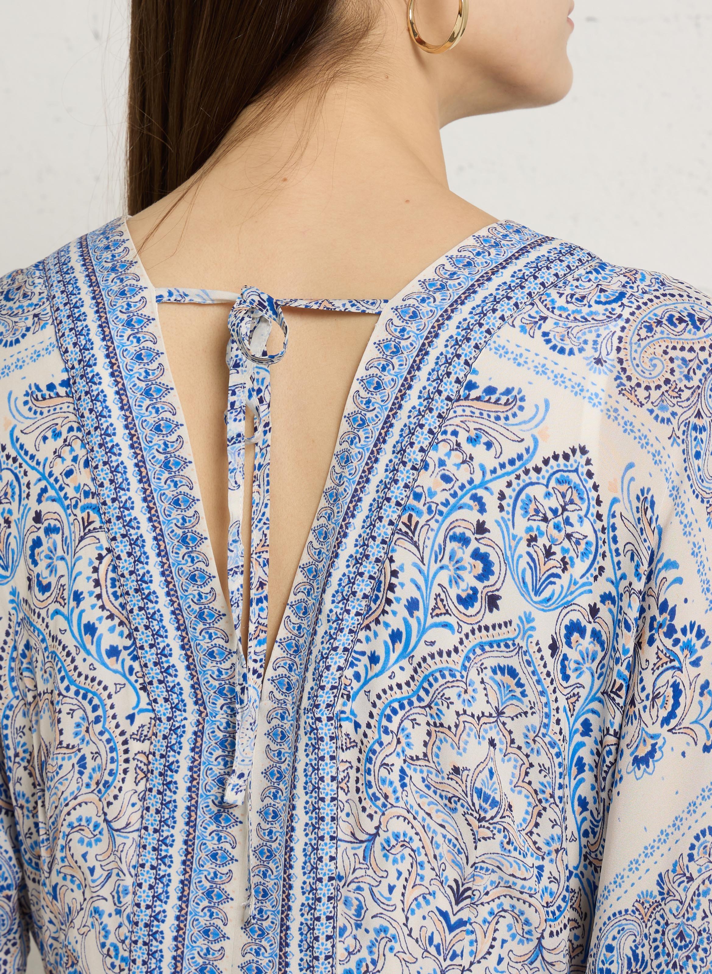 Robe longue col v imprimée benedicte MAISON 123 Bleu