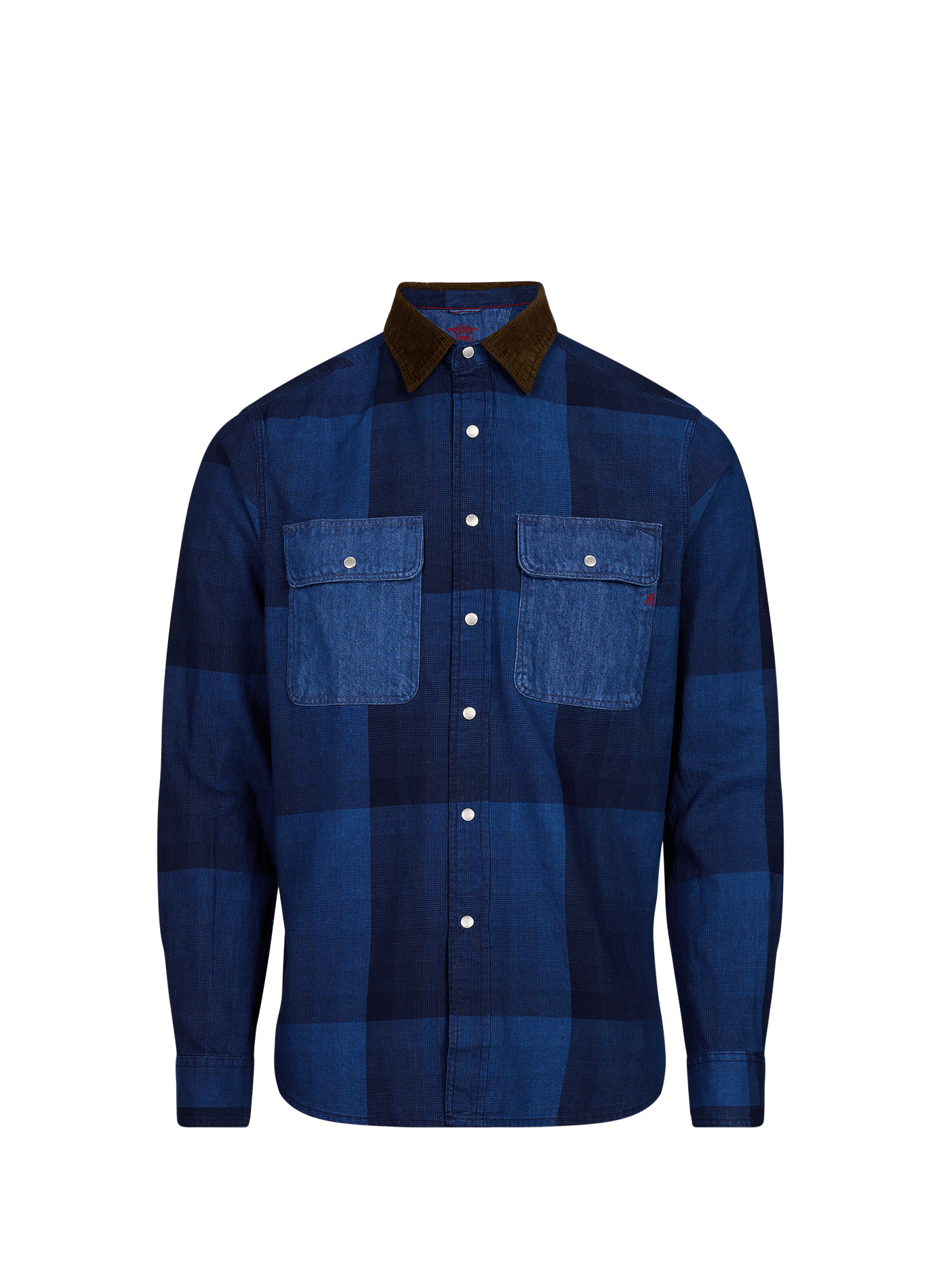 Checked shirt with corduroy collar in cotton. REPLAY Blue