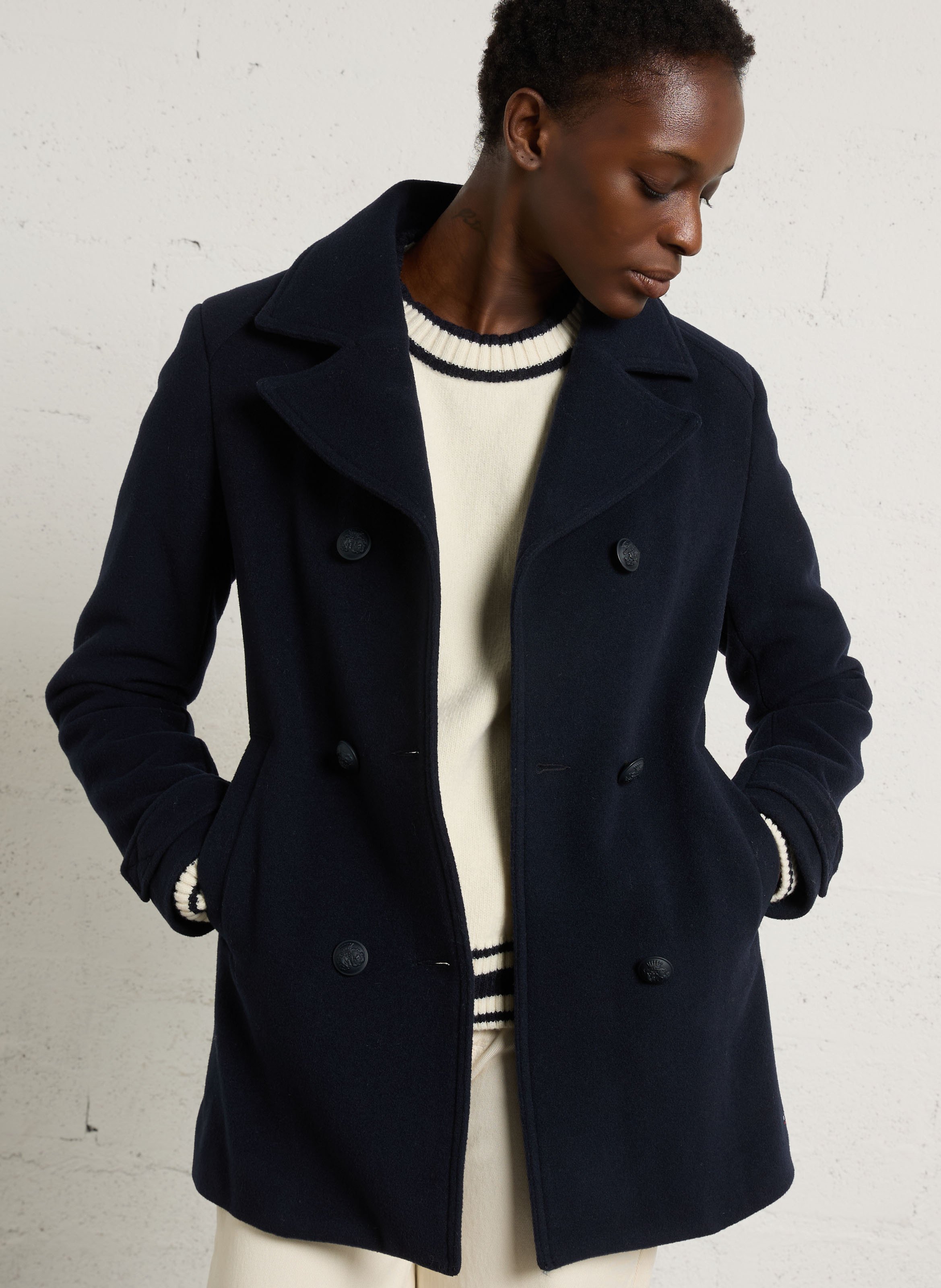 Manteau droit col tailleur en laine penfret ARMOR-LUX Bleu