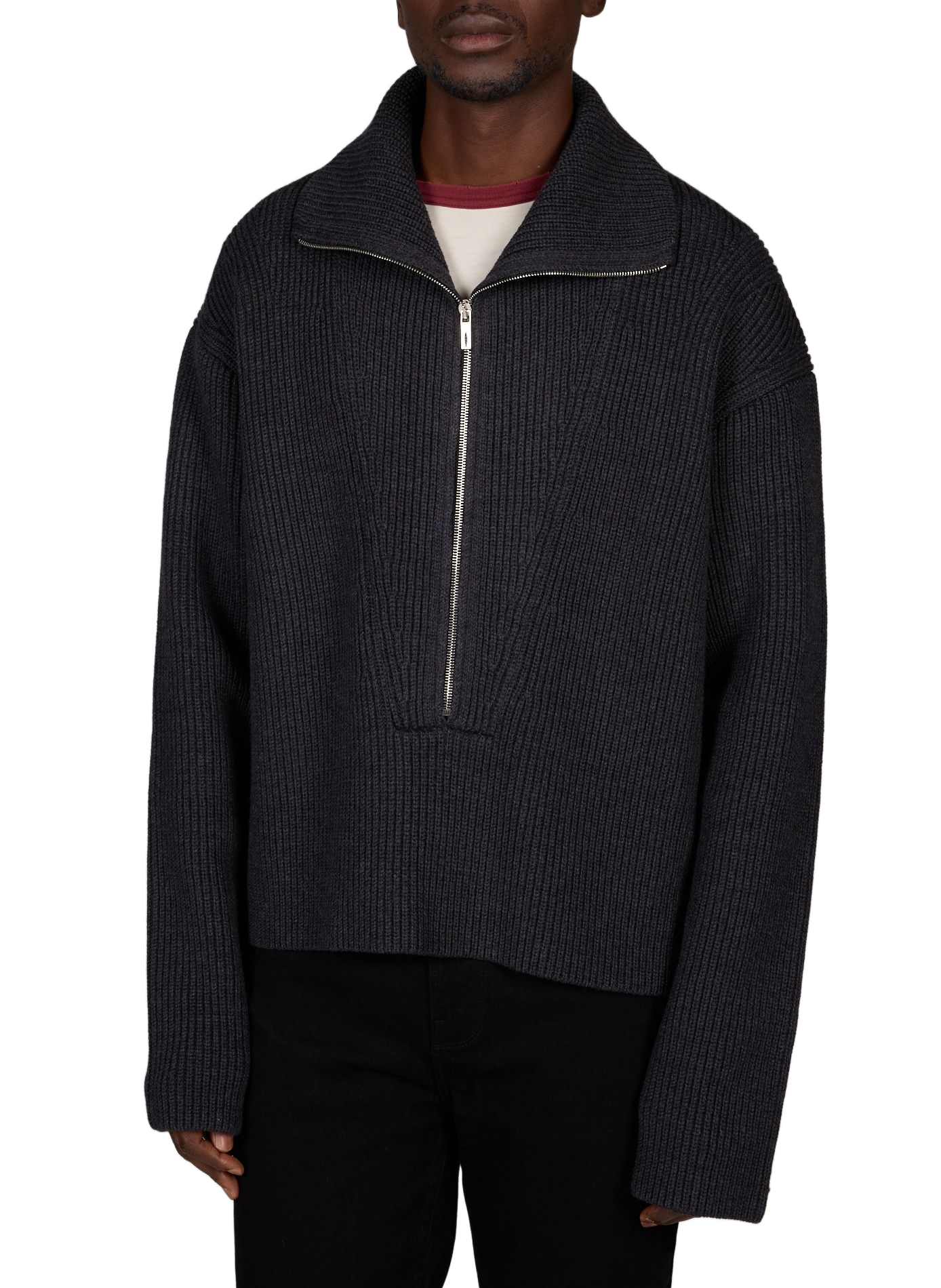 Merino wool ribbed knit trucker collar sweater LOUIS GABRIEL NOUCHI Black