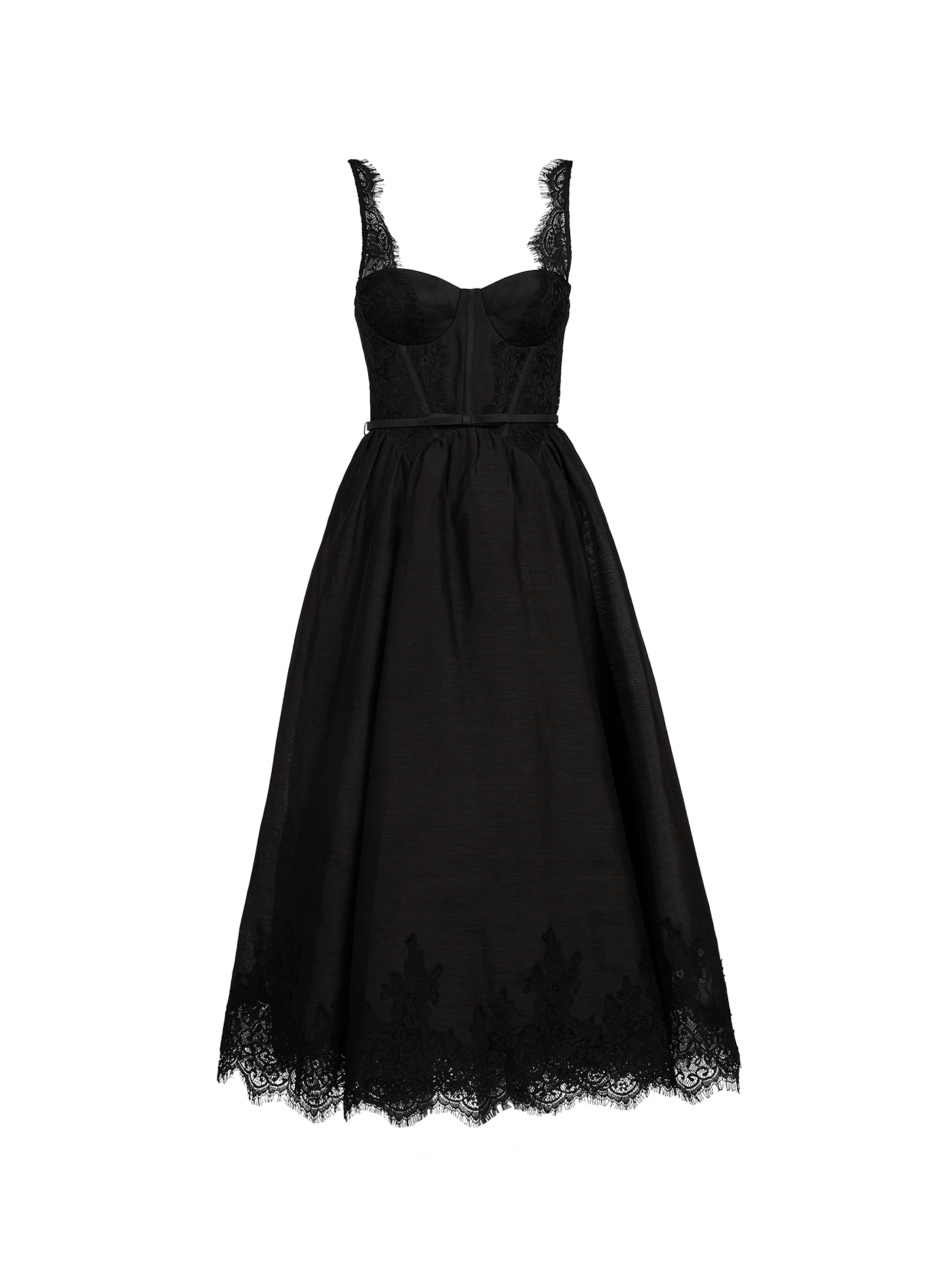 Midi dress with lace details in blended linen ZIMMERMANN Black
