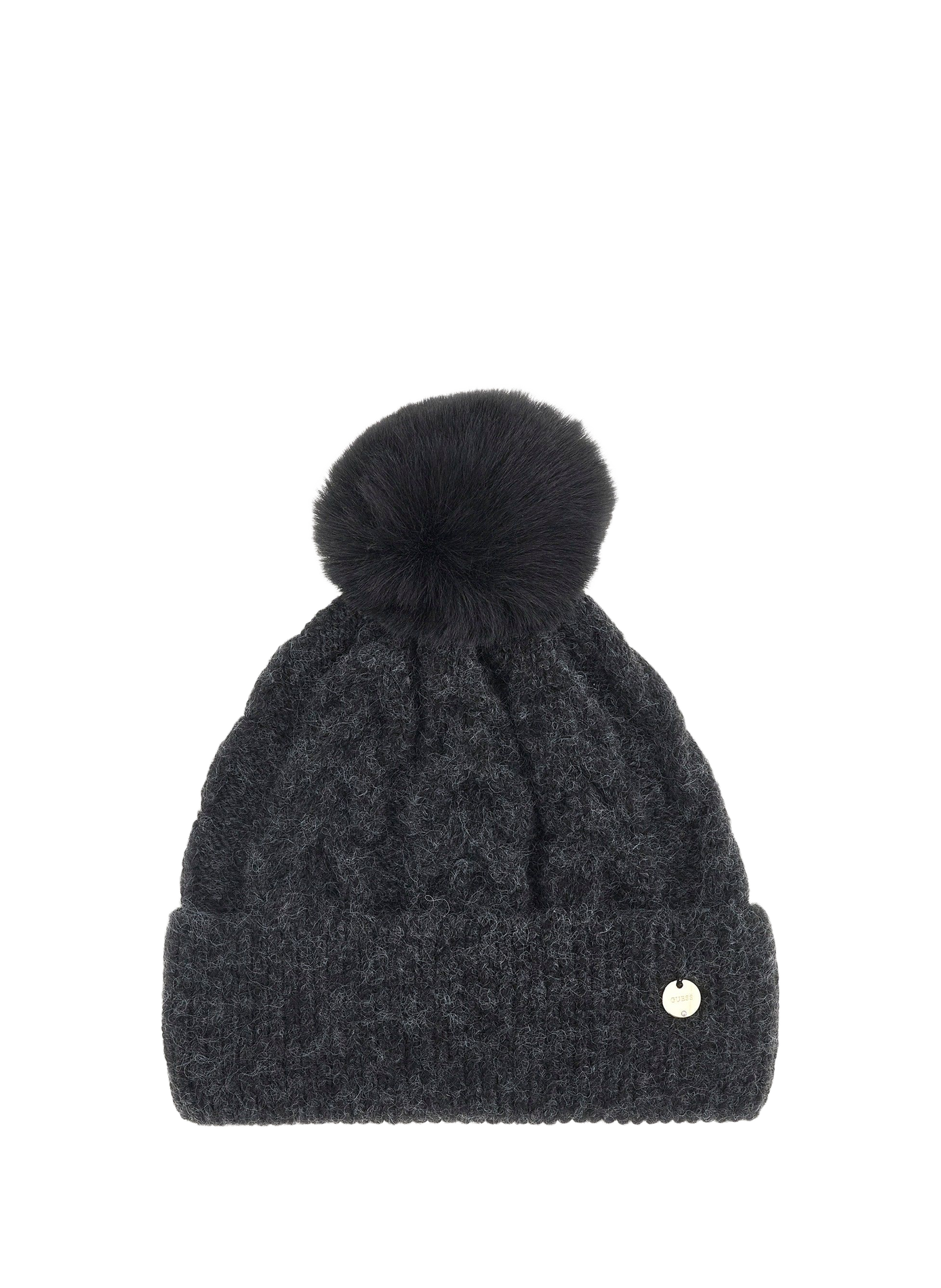 Knitted beanie with pompom GUESS Black