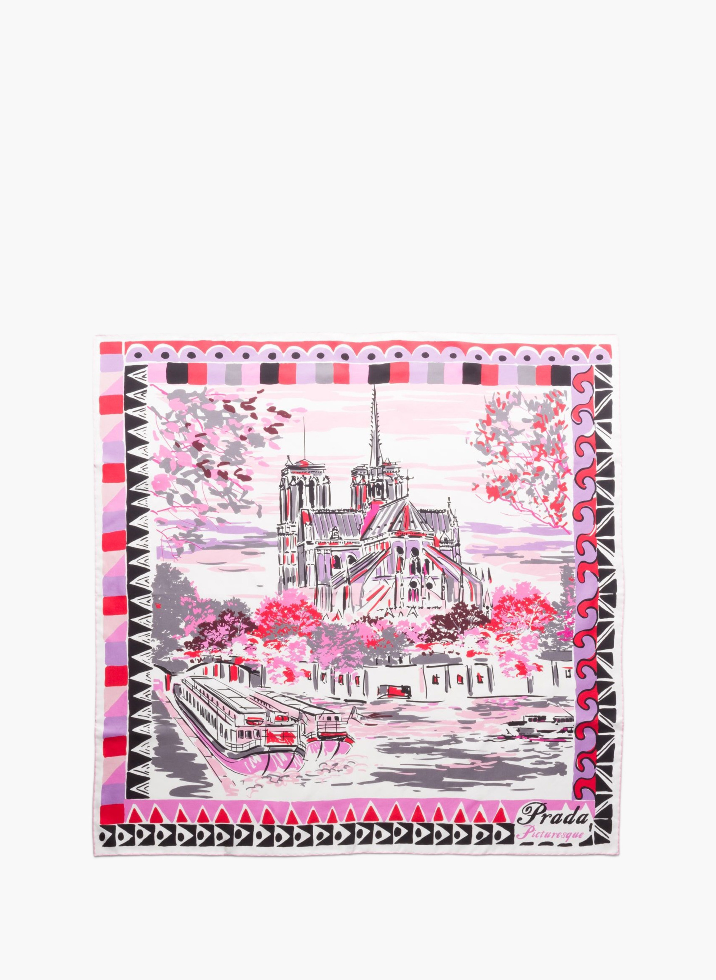Foulard en soie à imprimé pittoresque paris 90 PRADA Beige