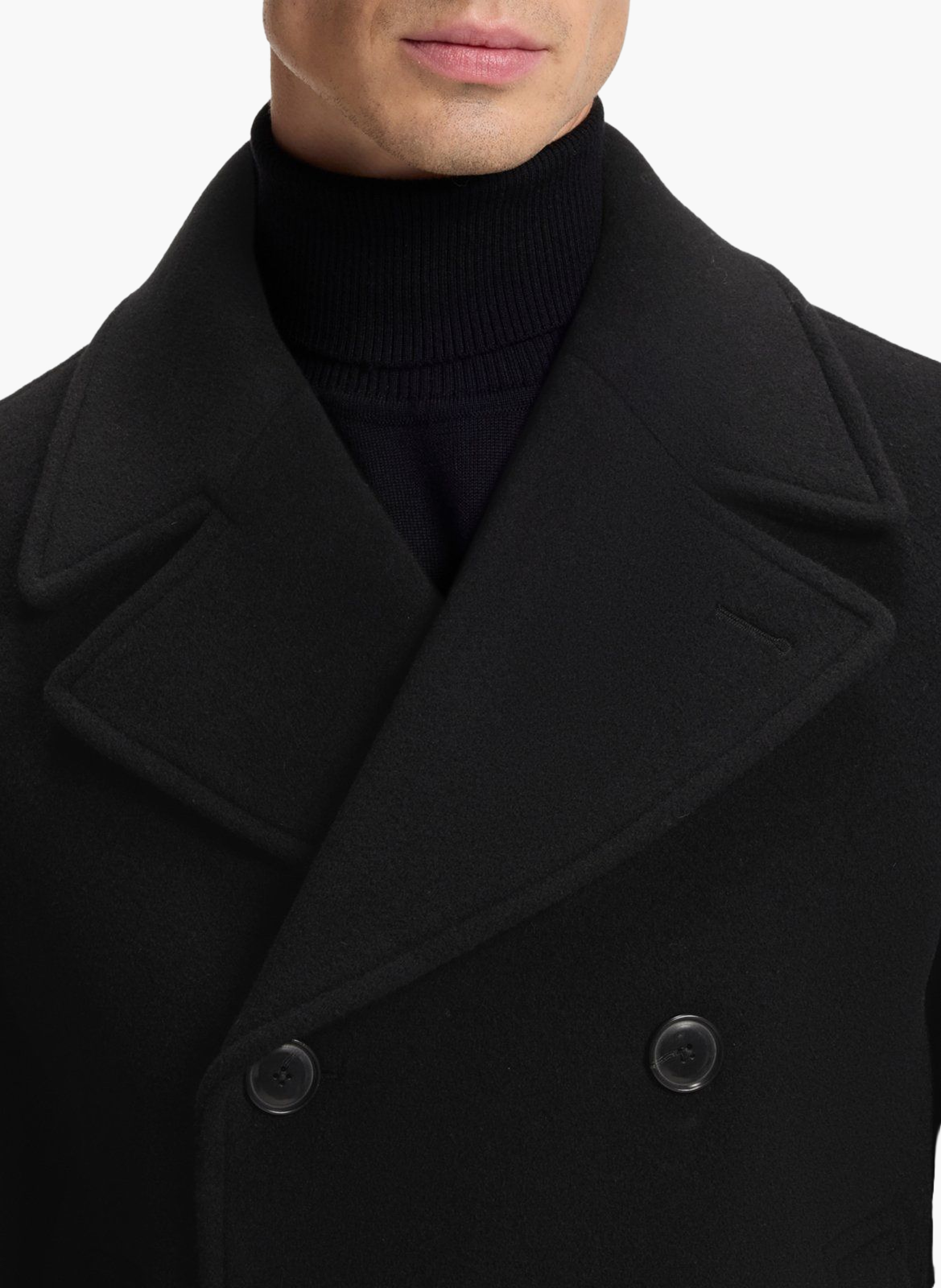 Manteau droit croisé en laine mélangée BOSS Noir