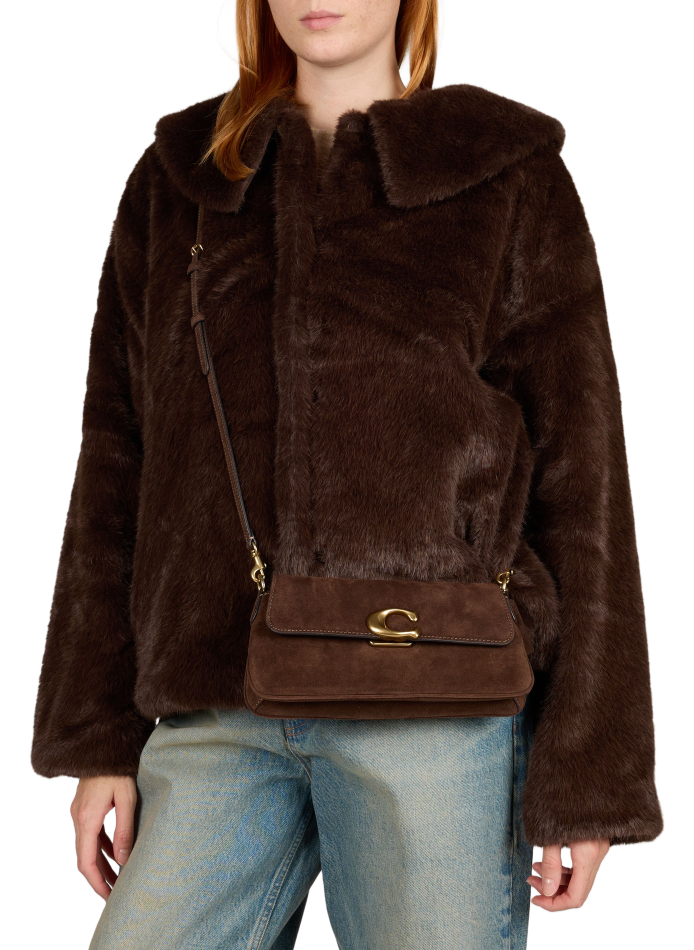 Sac porté épaule Jet en cuir daim COACH Marron