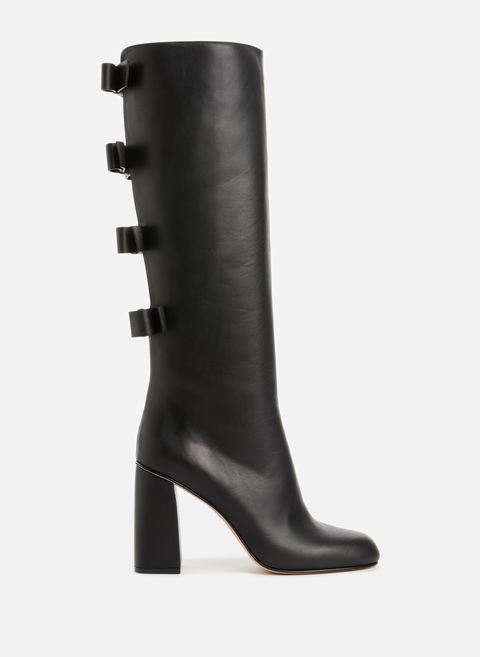 Black leather bow bootsRED VALENTINO 