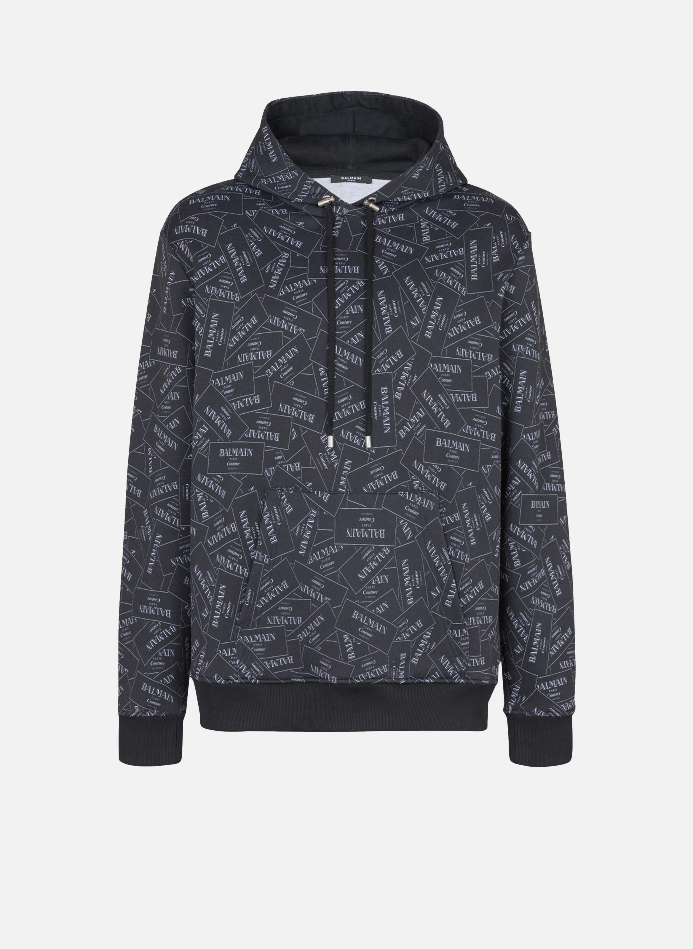 Hoodie imprimé motif étiquette balmain all-over BALMAIN Noir