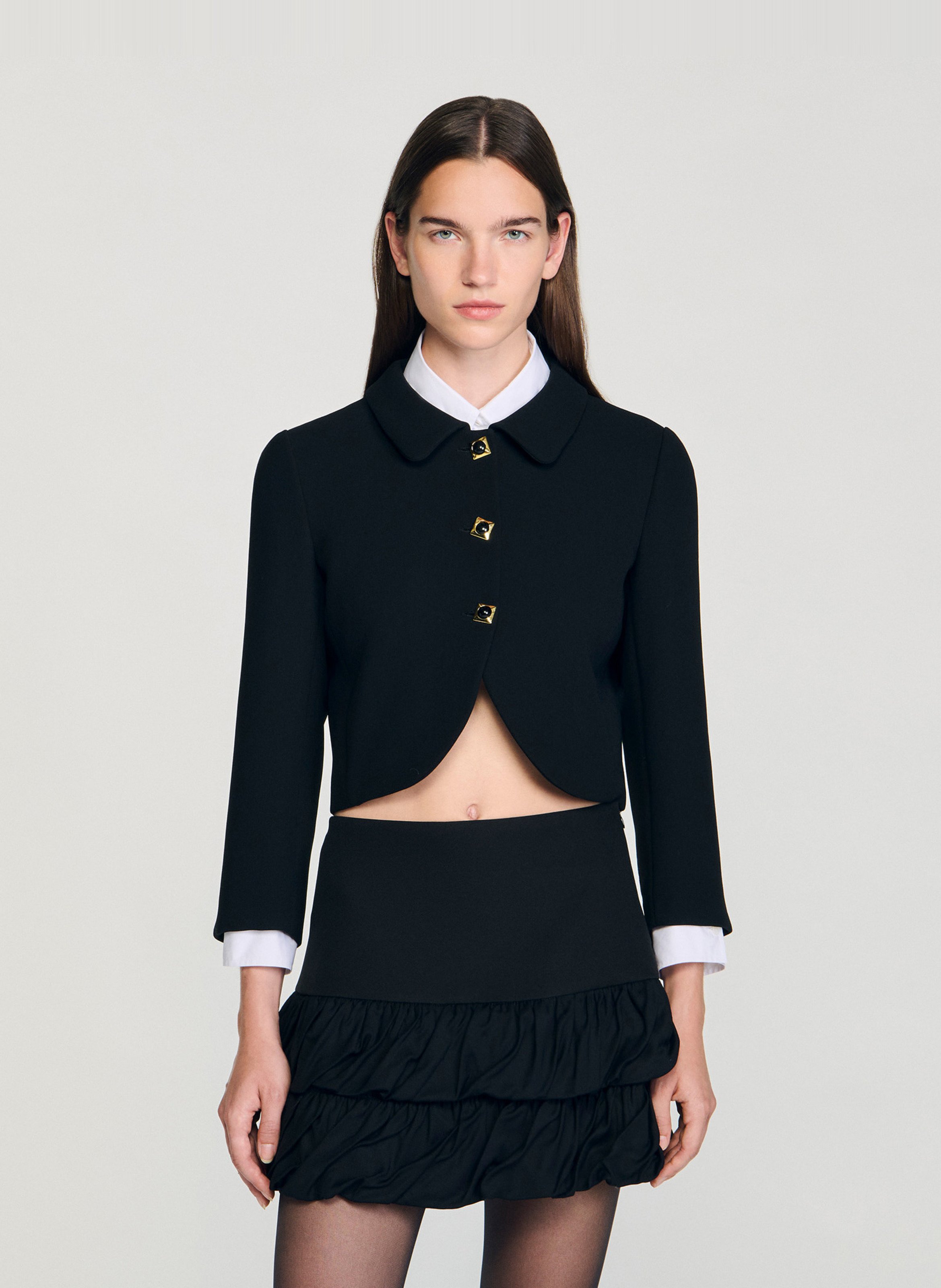 Veste courte unie à boutons fantaisie SANDRO Noir