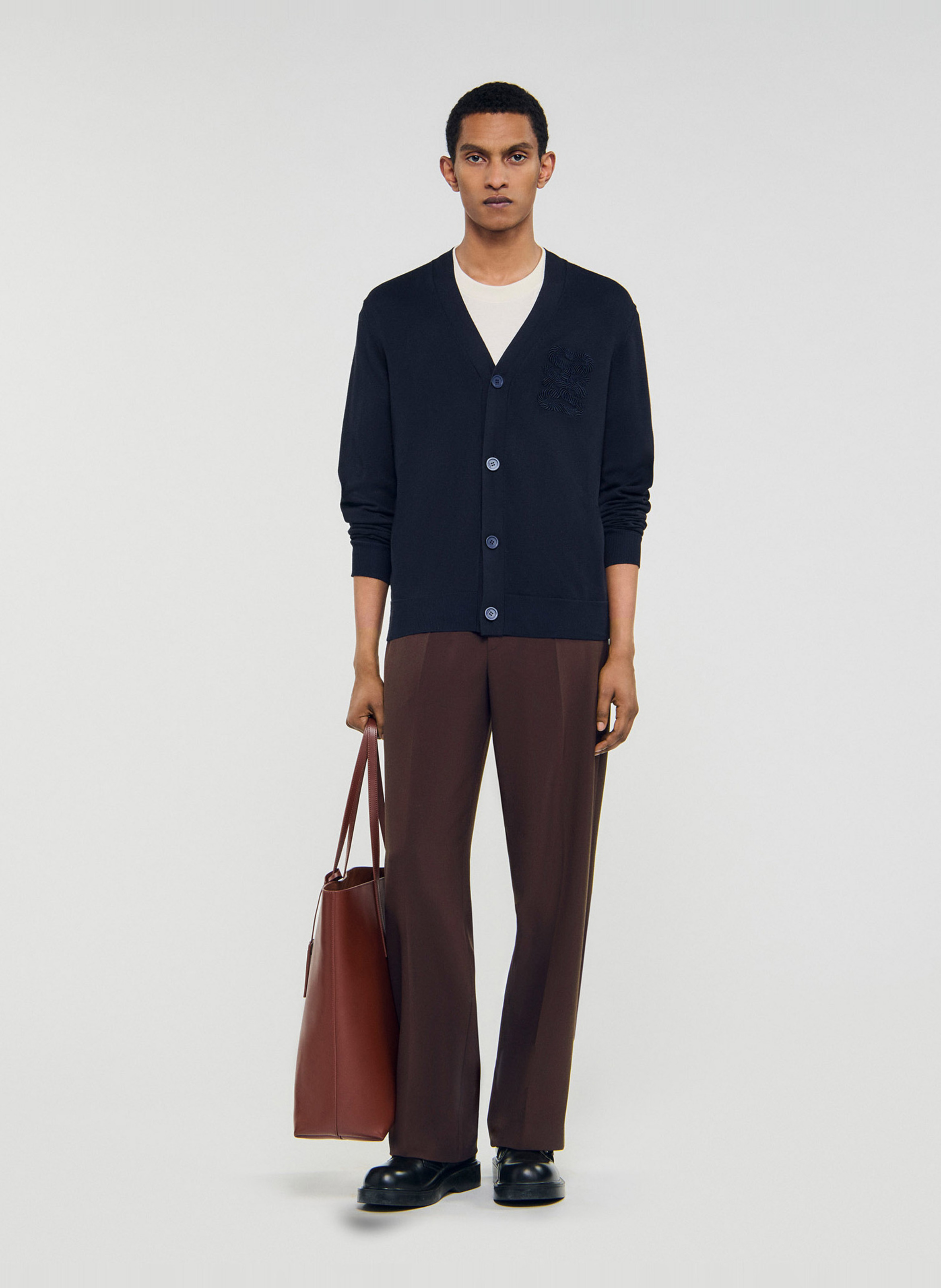 Cardigan col v boutonné uni SANDRO Bleu