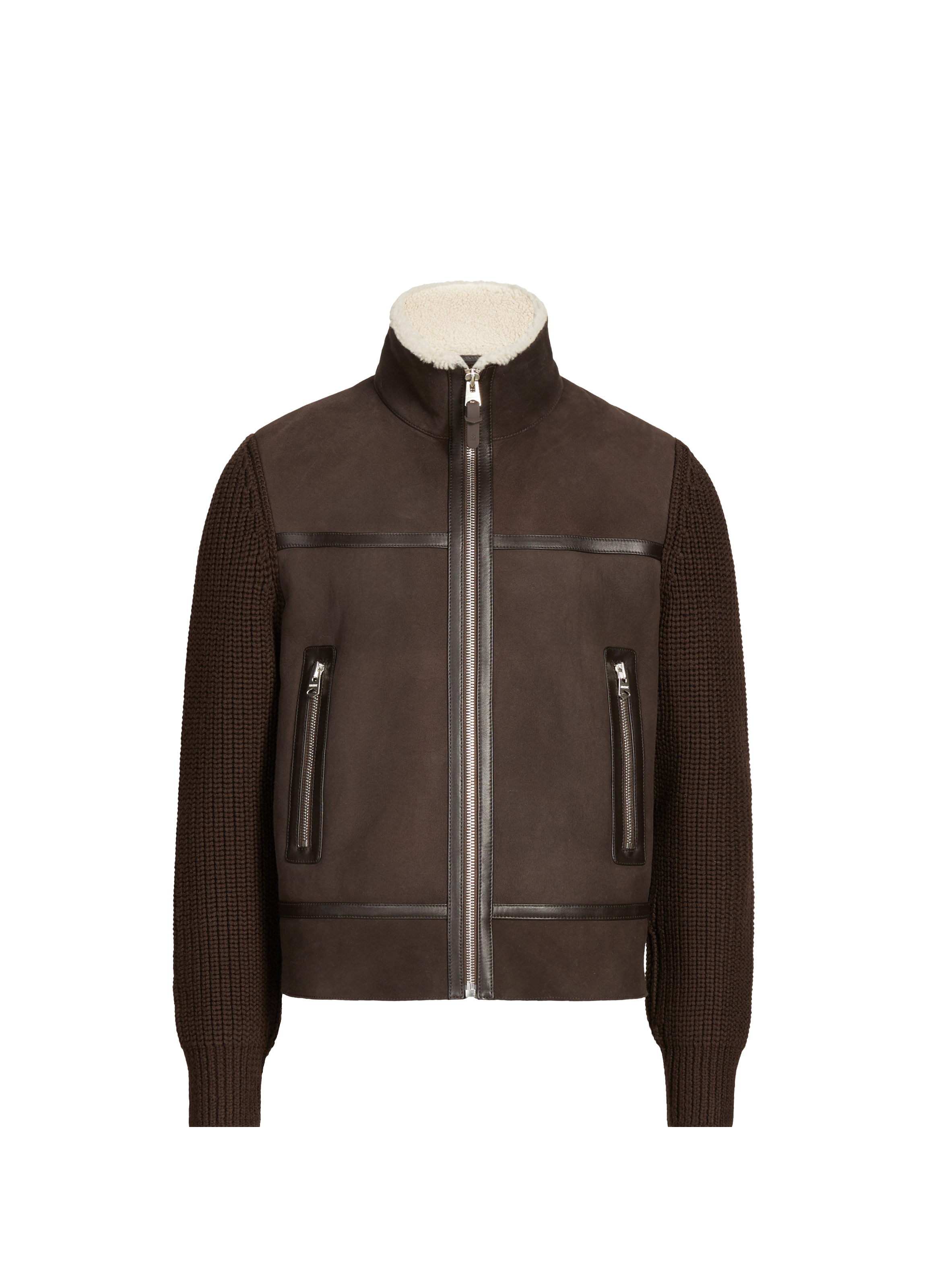 MACKAGE Veste col montant en cuir et laine mérinos Marron