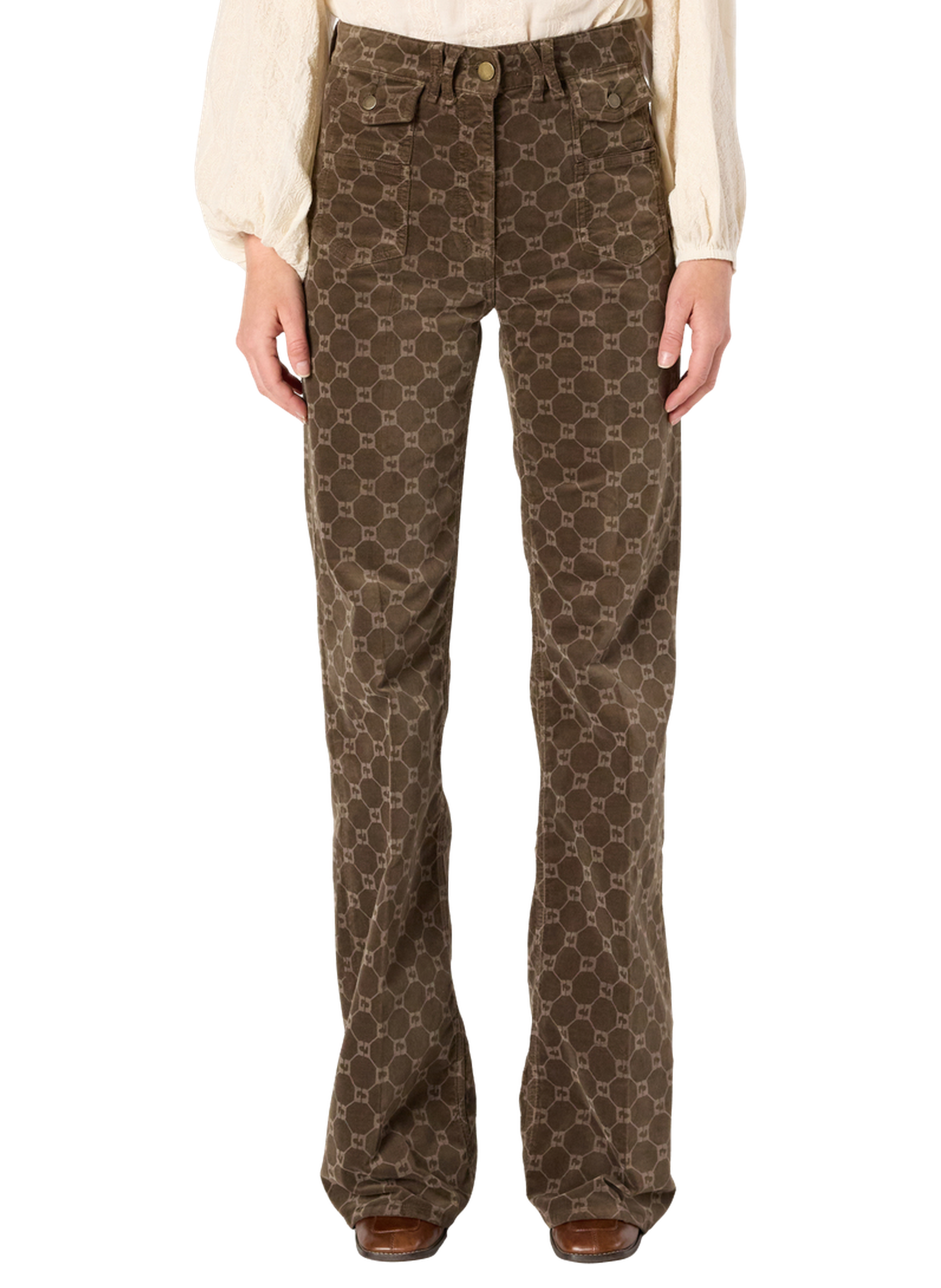Pantalon flare en velours à monogramme - anna GERARD DAREL Vert