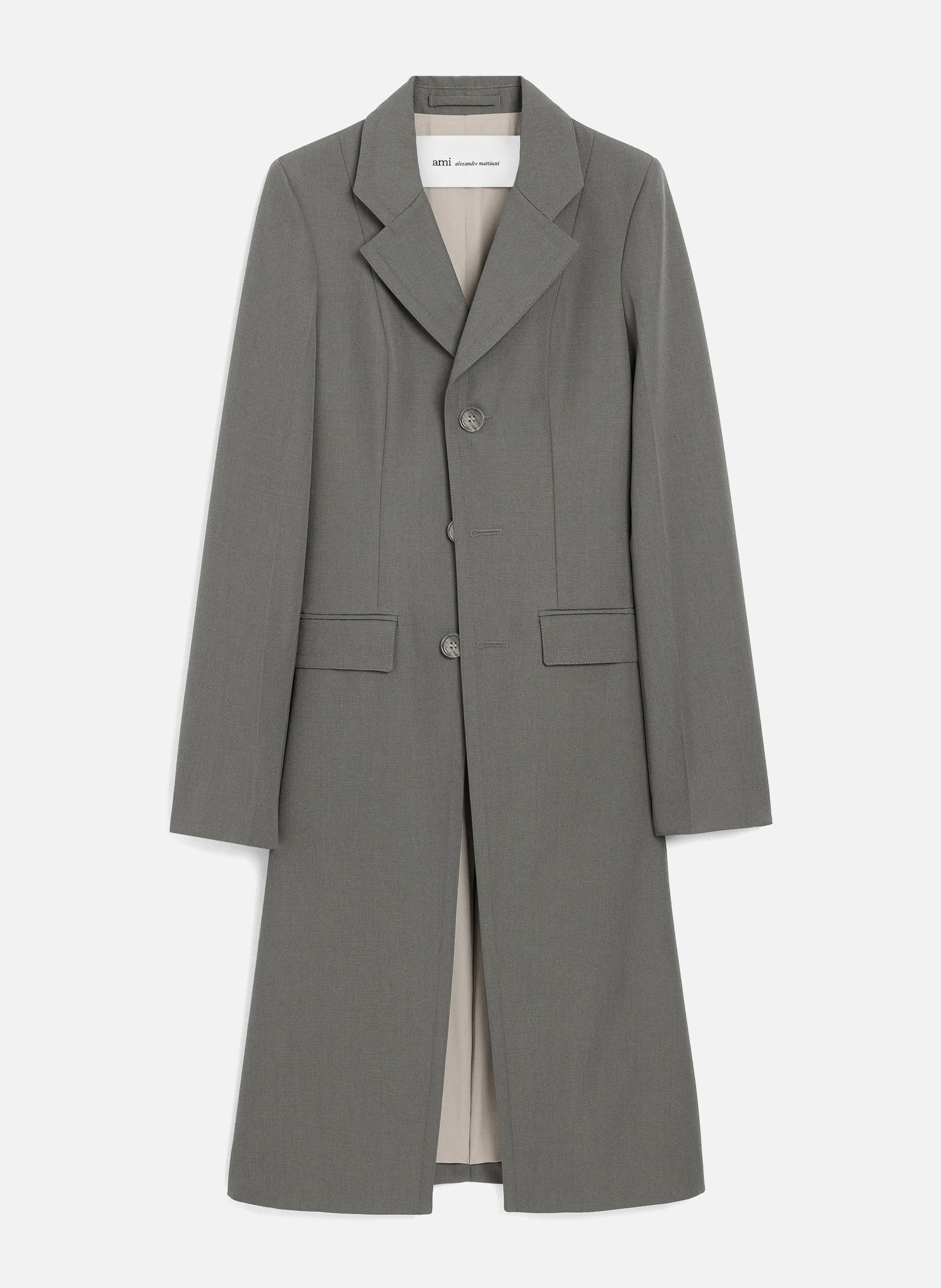 Manteau ajusté simple boutonnage en laine vierge AMI PARIS Gris