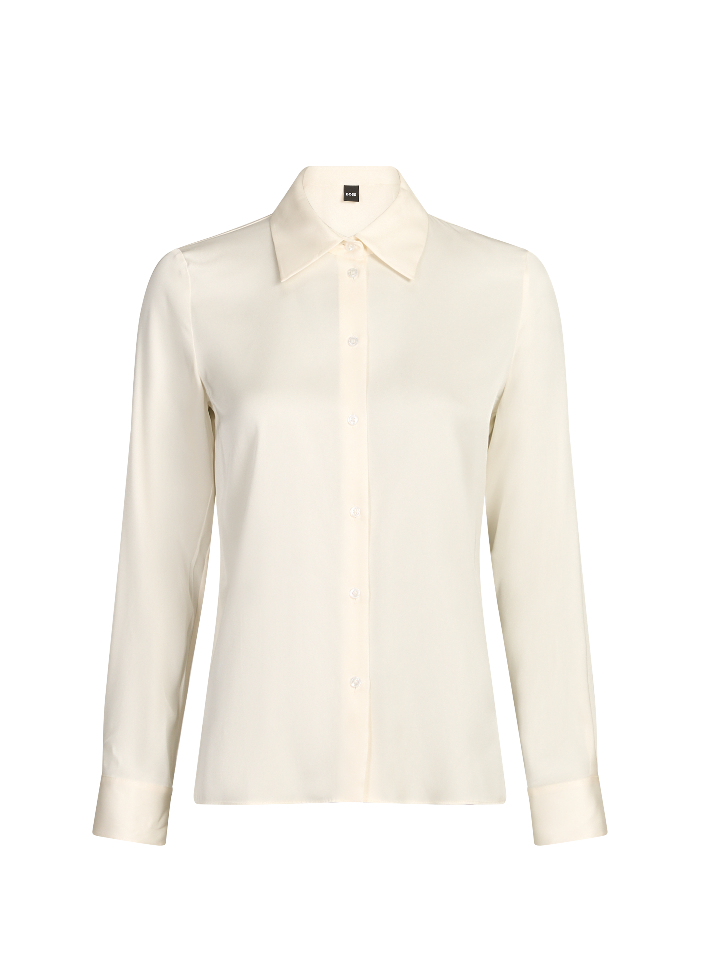 Straight shirt with classic collar in blended silk BOSS Beige