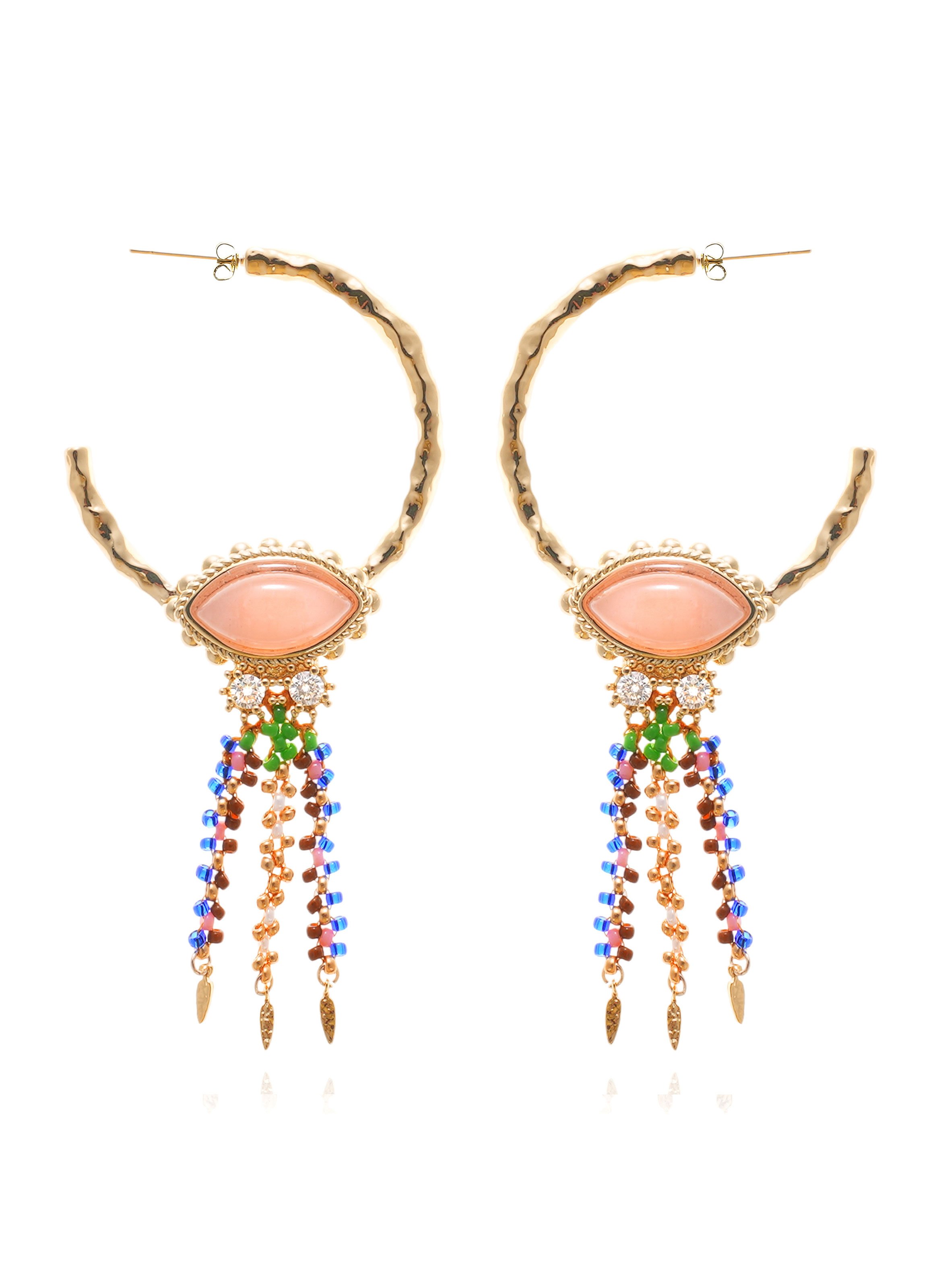 Boucles d'oreilles créoles avec pampilles et perles pepper HIPANEMA Rose