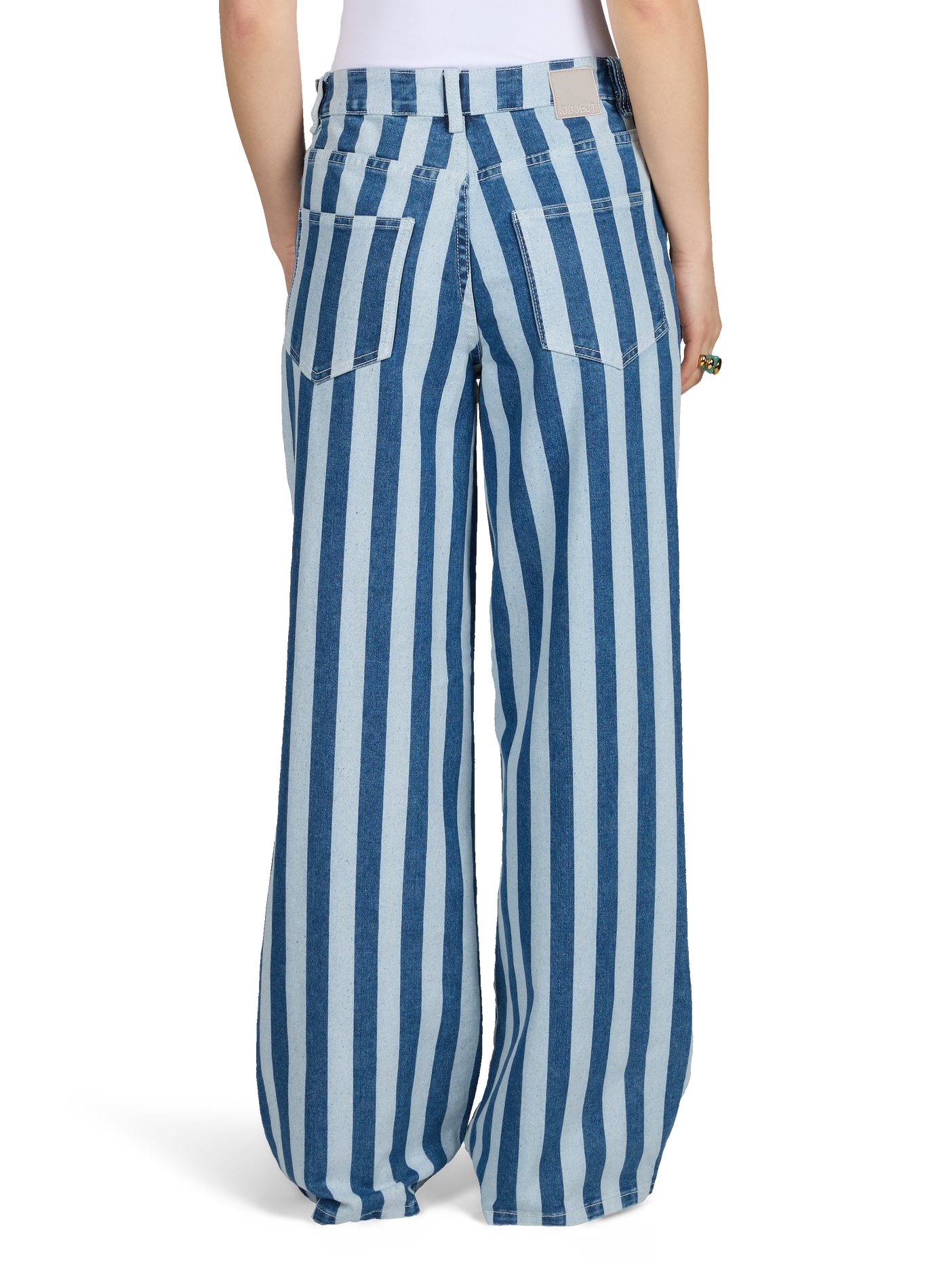 Striped cotton blend jeans OBJECT Blue