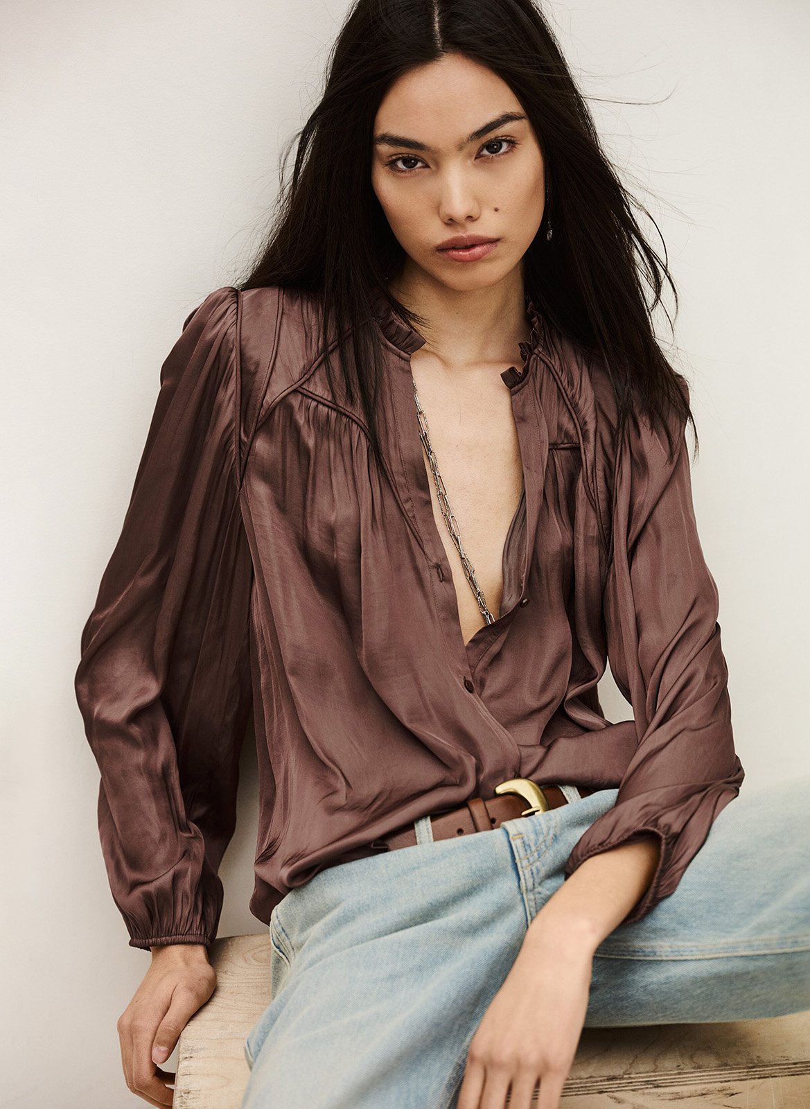 Chemise ample col v fluide cesira Rose