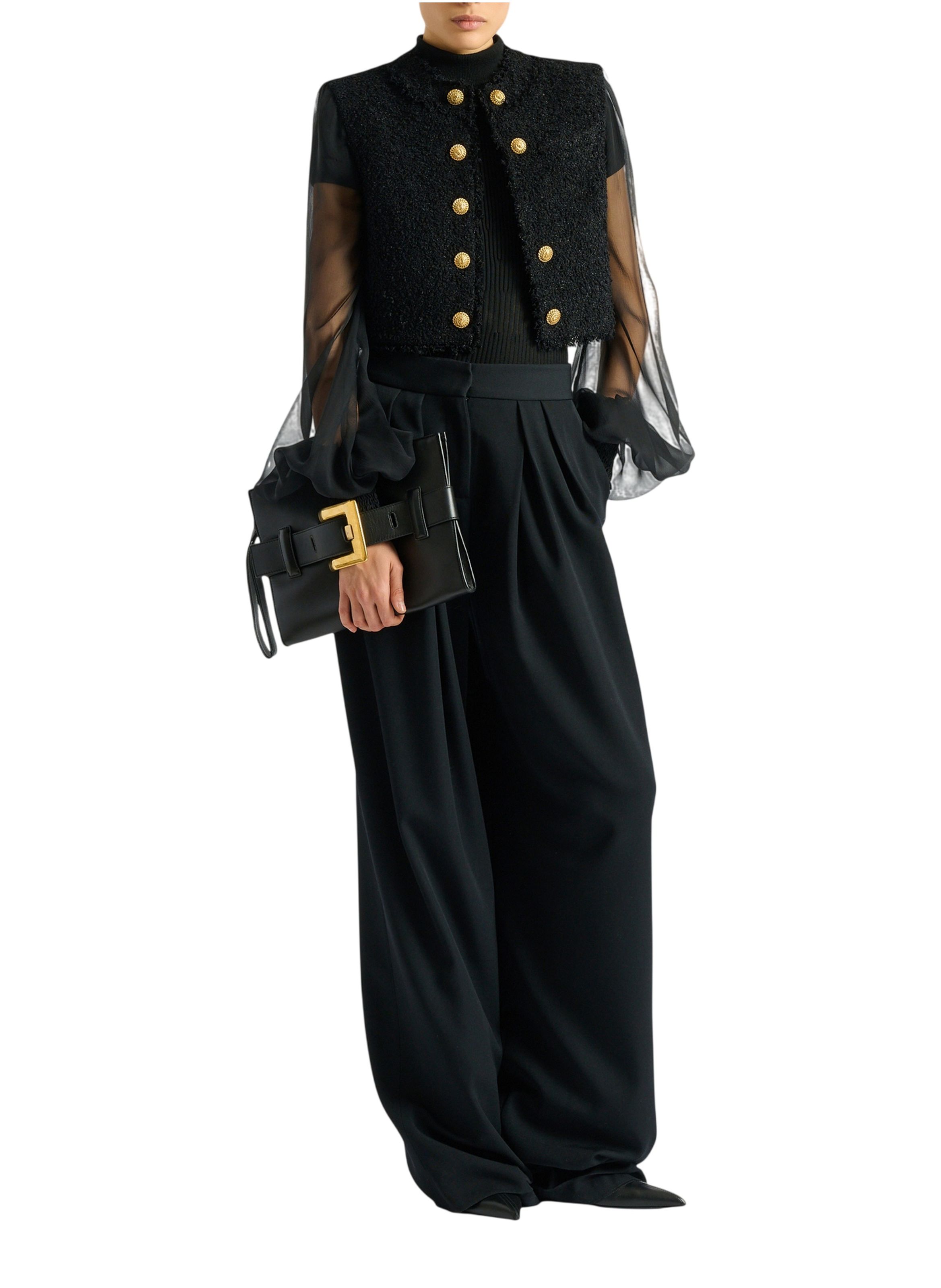 Pochette anthem en cuir lisse BALMAIN Noir