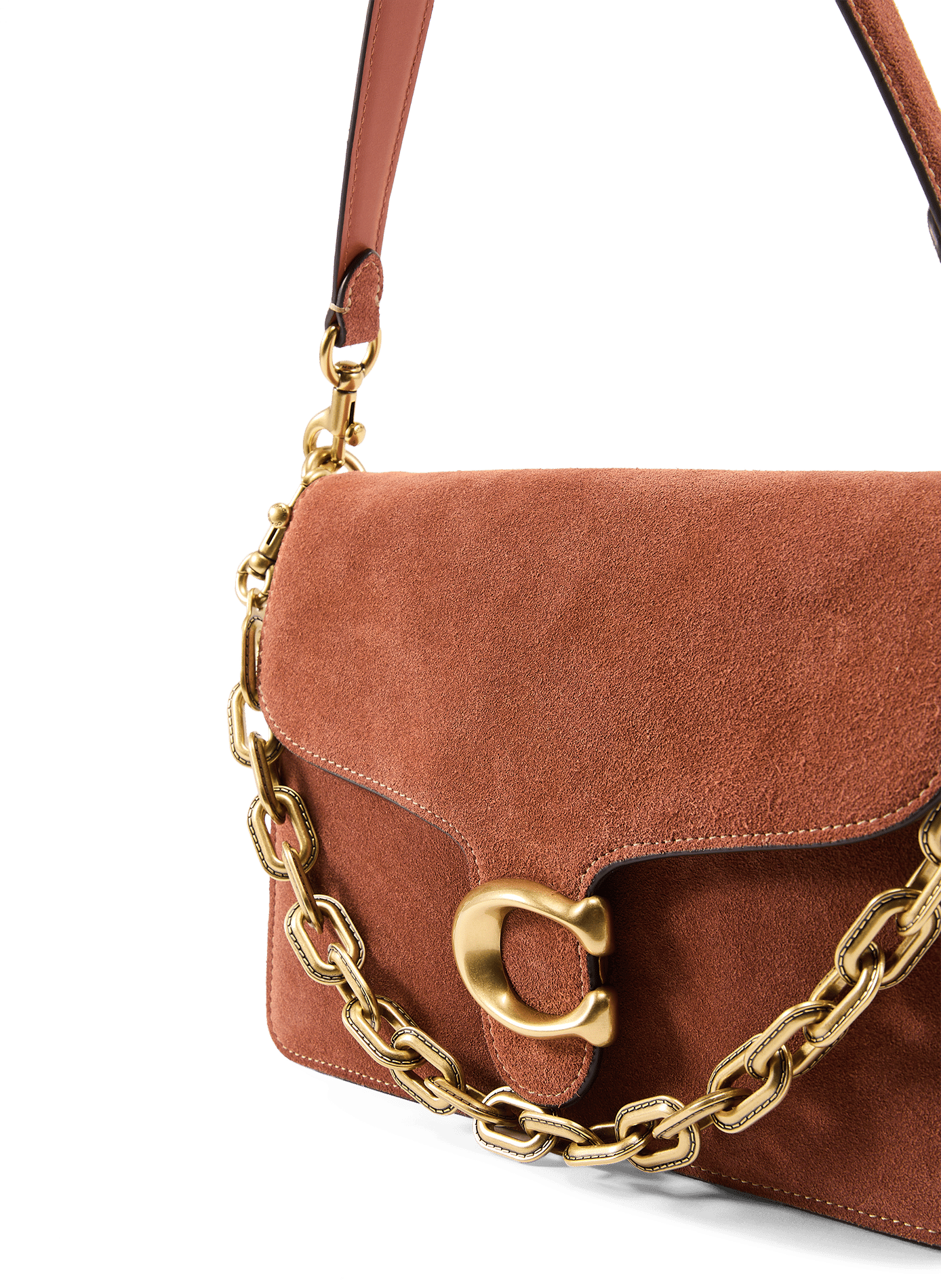 Sac épaule avec chaîne Tabby en cuir daim COACH Marron