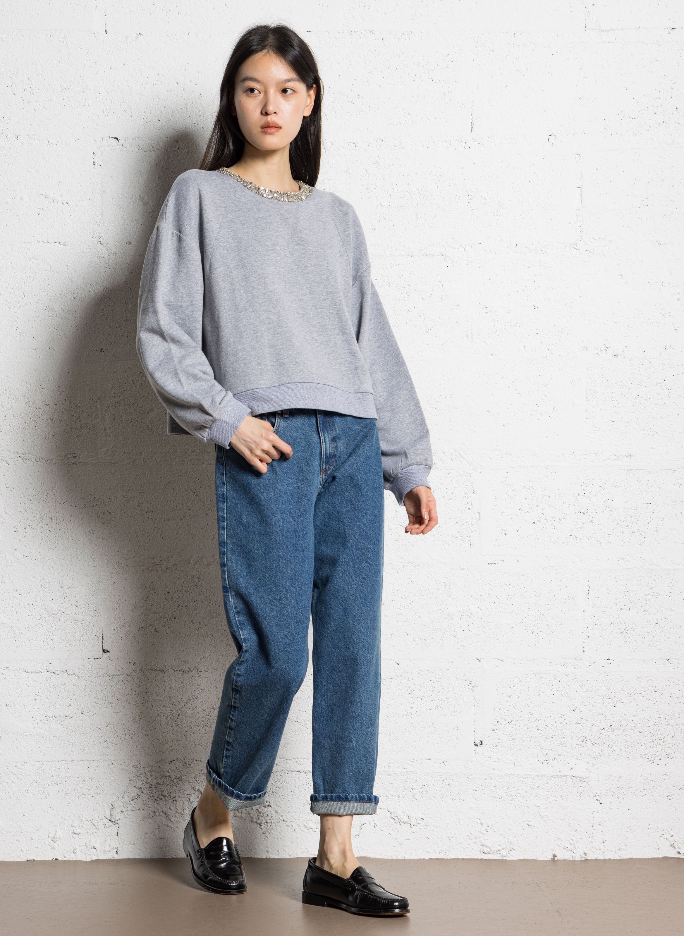 Sweat oversize col rond en coton mélangé IKKS Gris