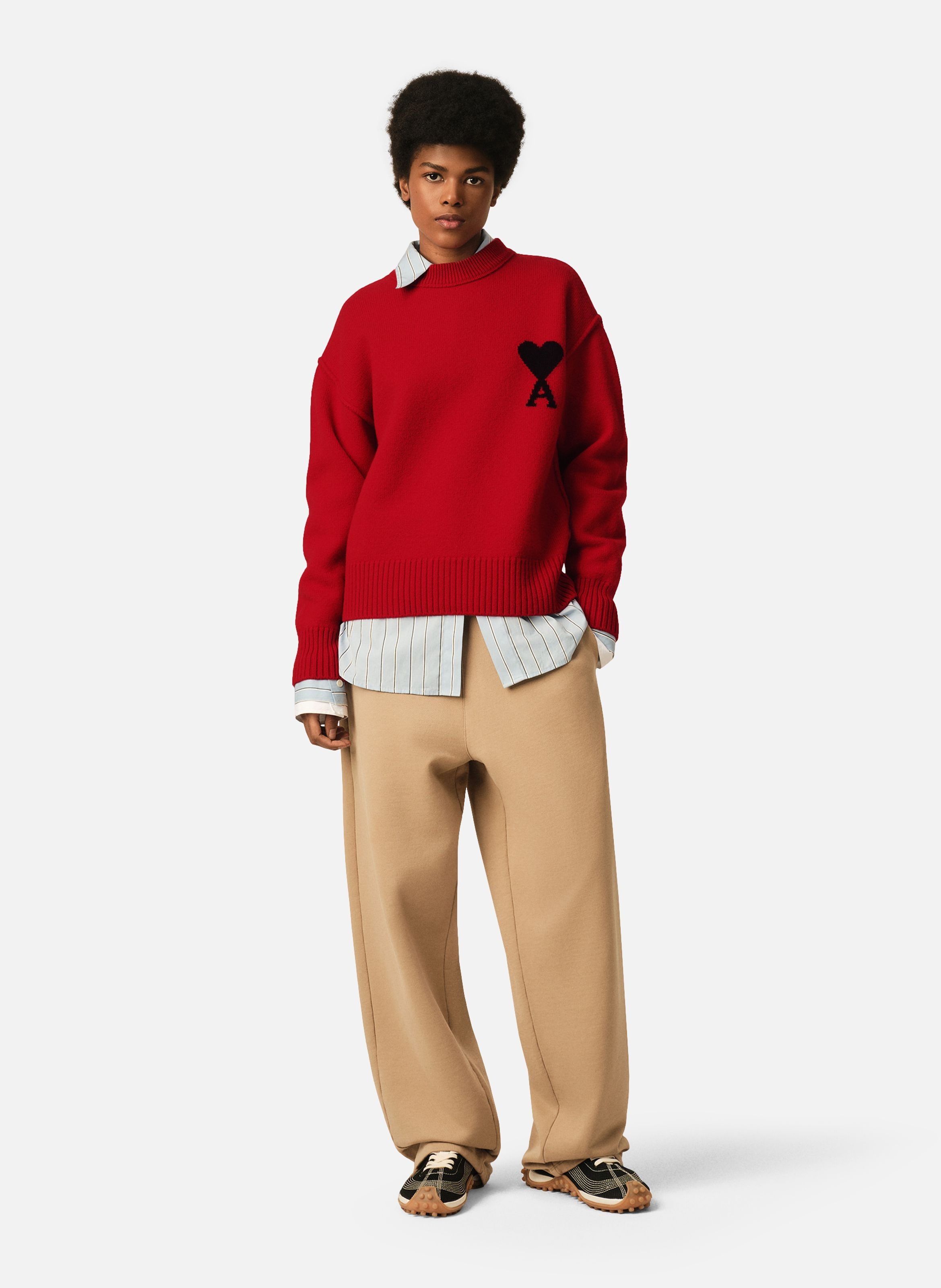 Pull col rond ami de coeur en laine unisexe AMI PARIS Rouge