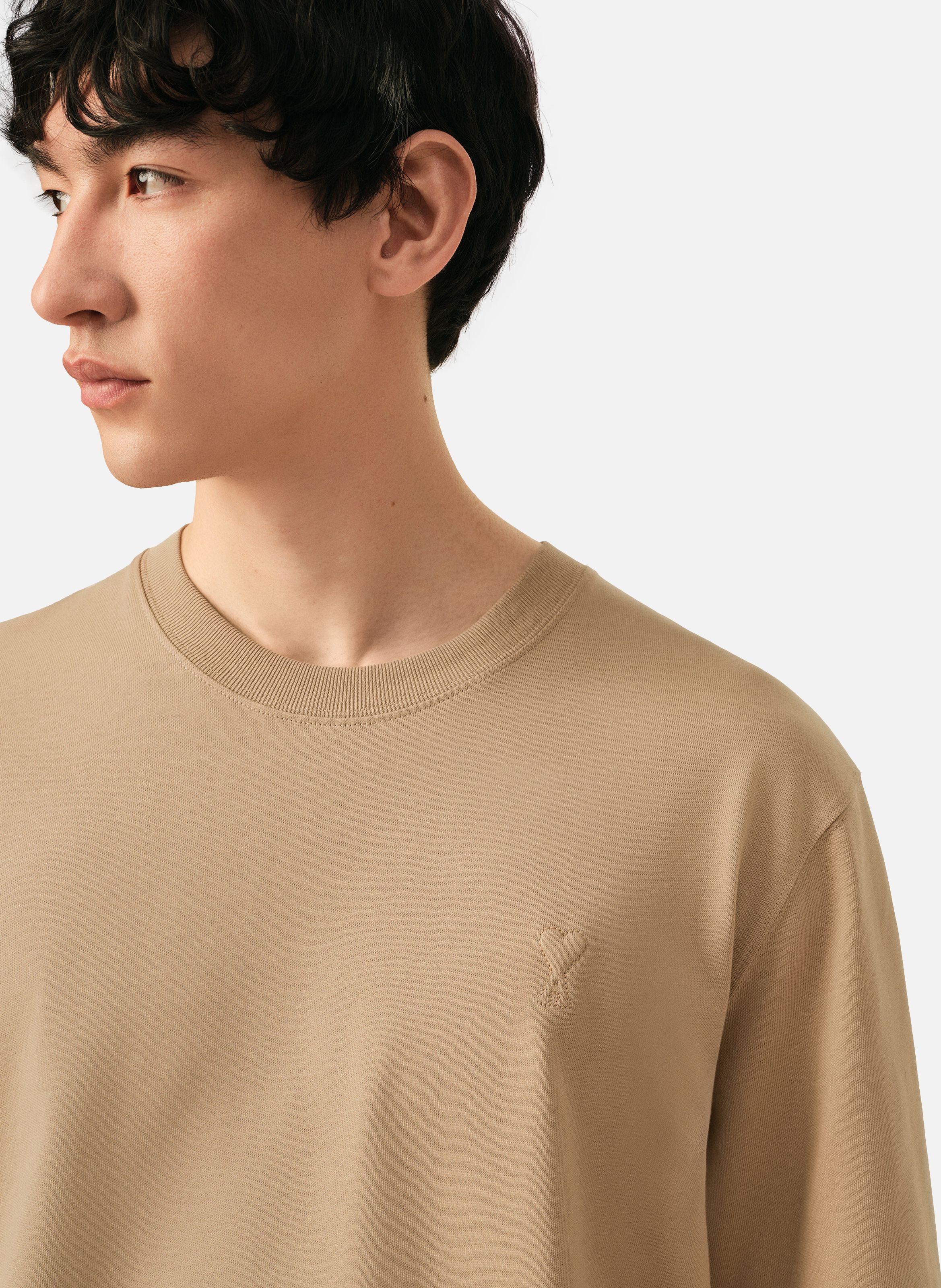 T-shirt unisexe en coton ami de coeur embossé AMI PARIS Beige