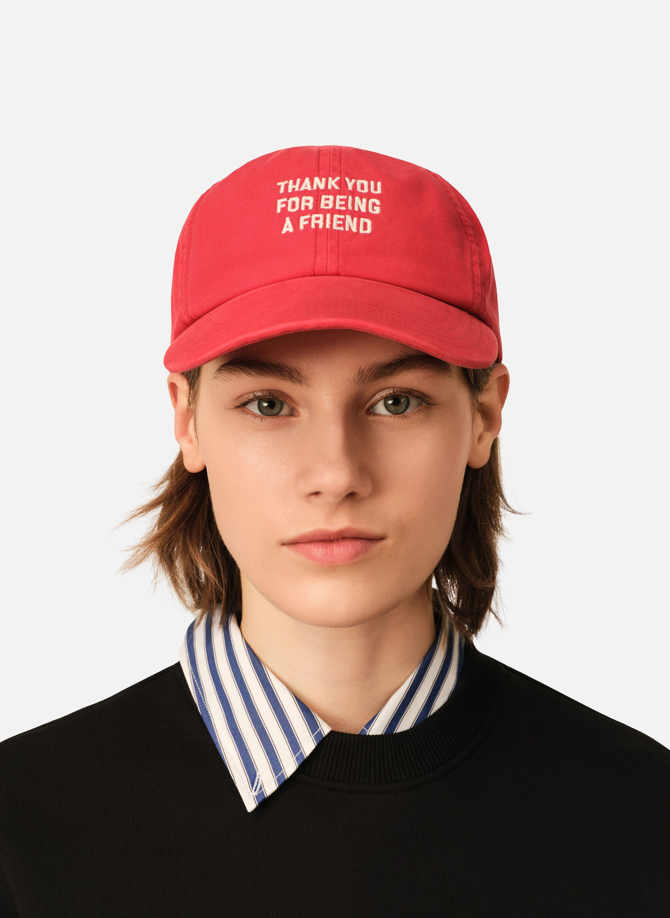 Casquette unisexe en coton "thank you for being a friend" AMI PARIS Rouge