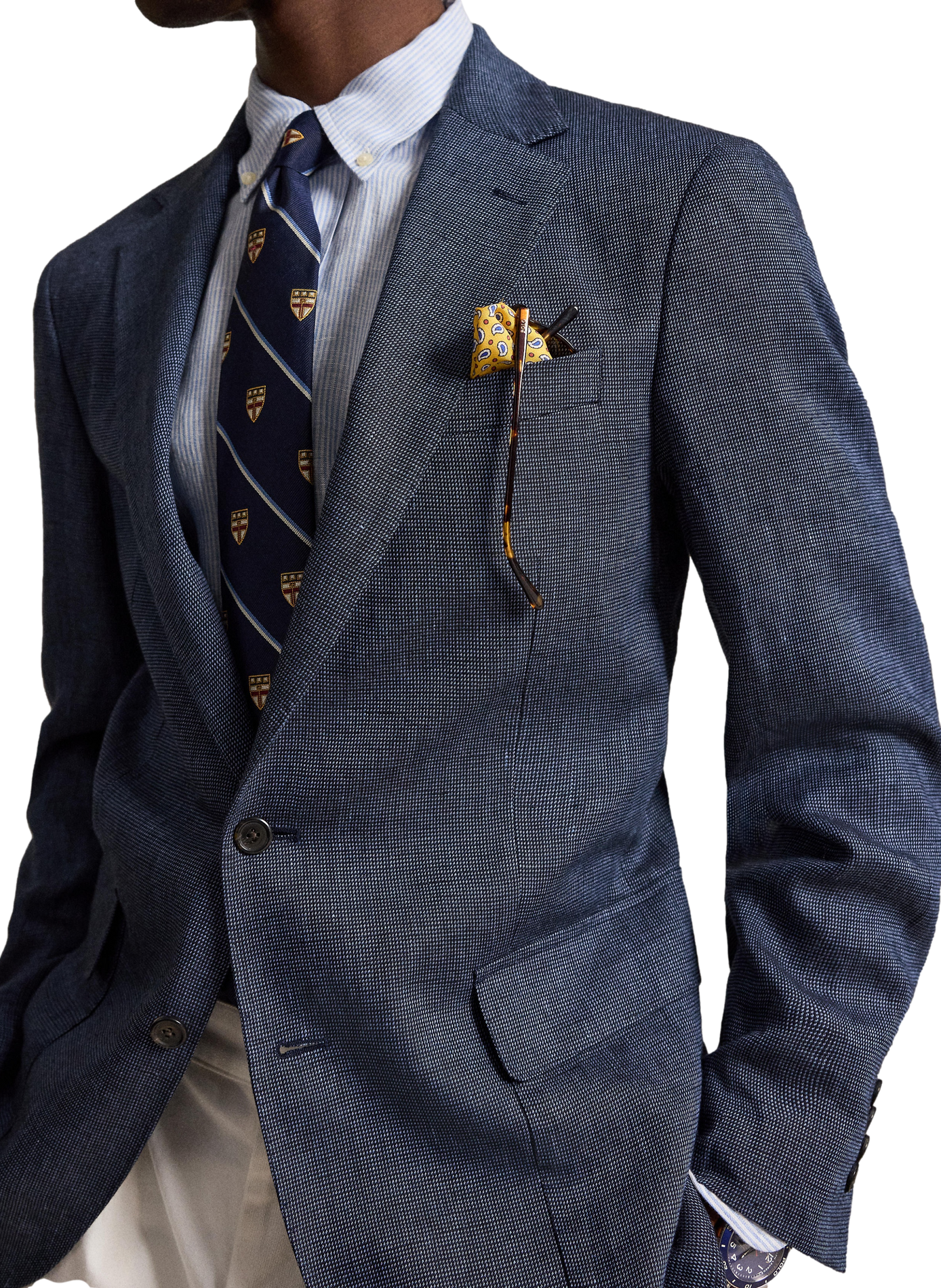 Blazer cintré en lin mélangé POLO RALPH LAUREN Bleu