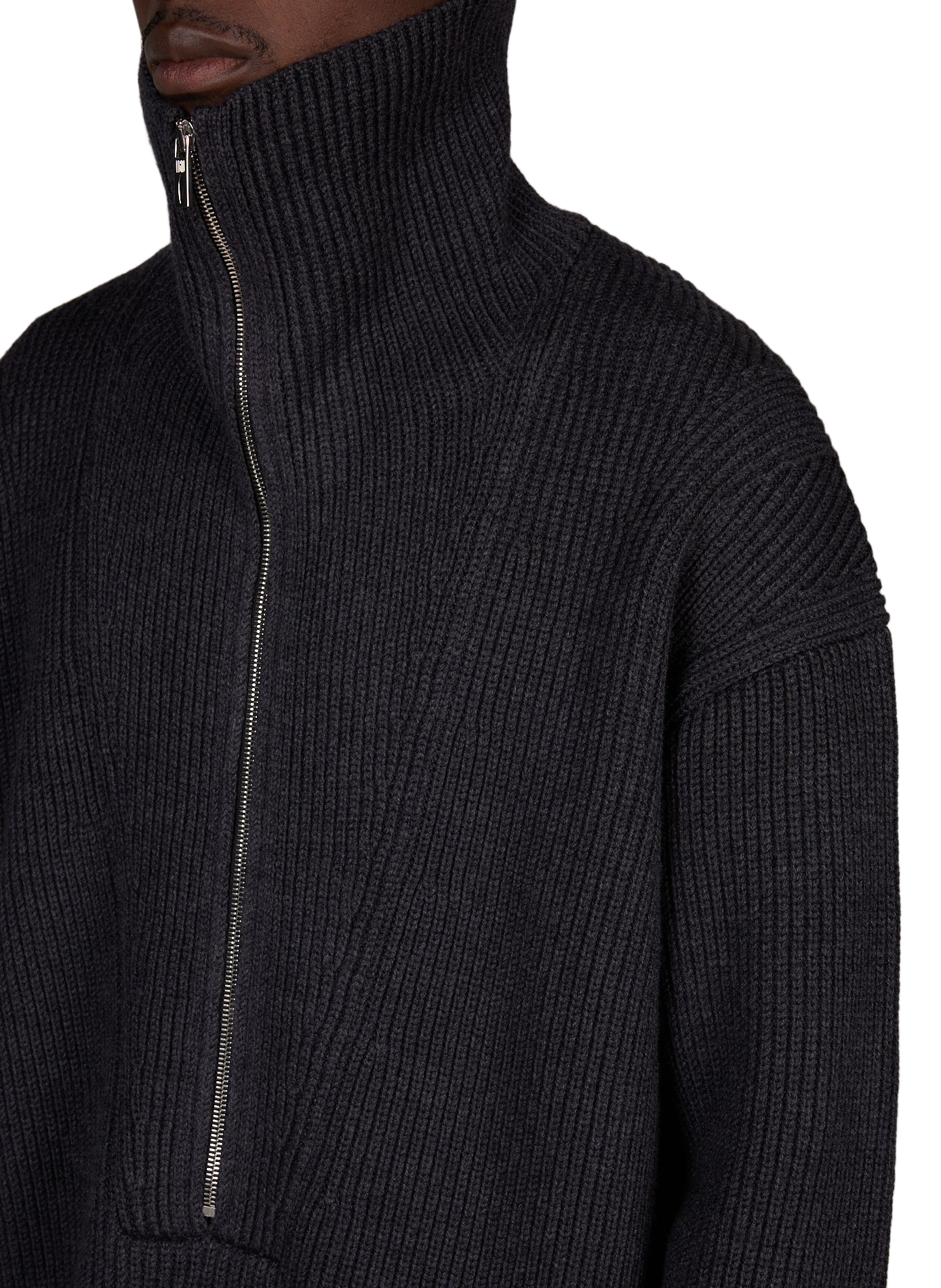 Merino wool ribbed knit trucker collar sweater LOUIS GABRIEL NOUCHI Black